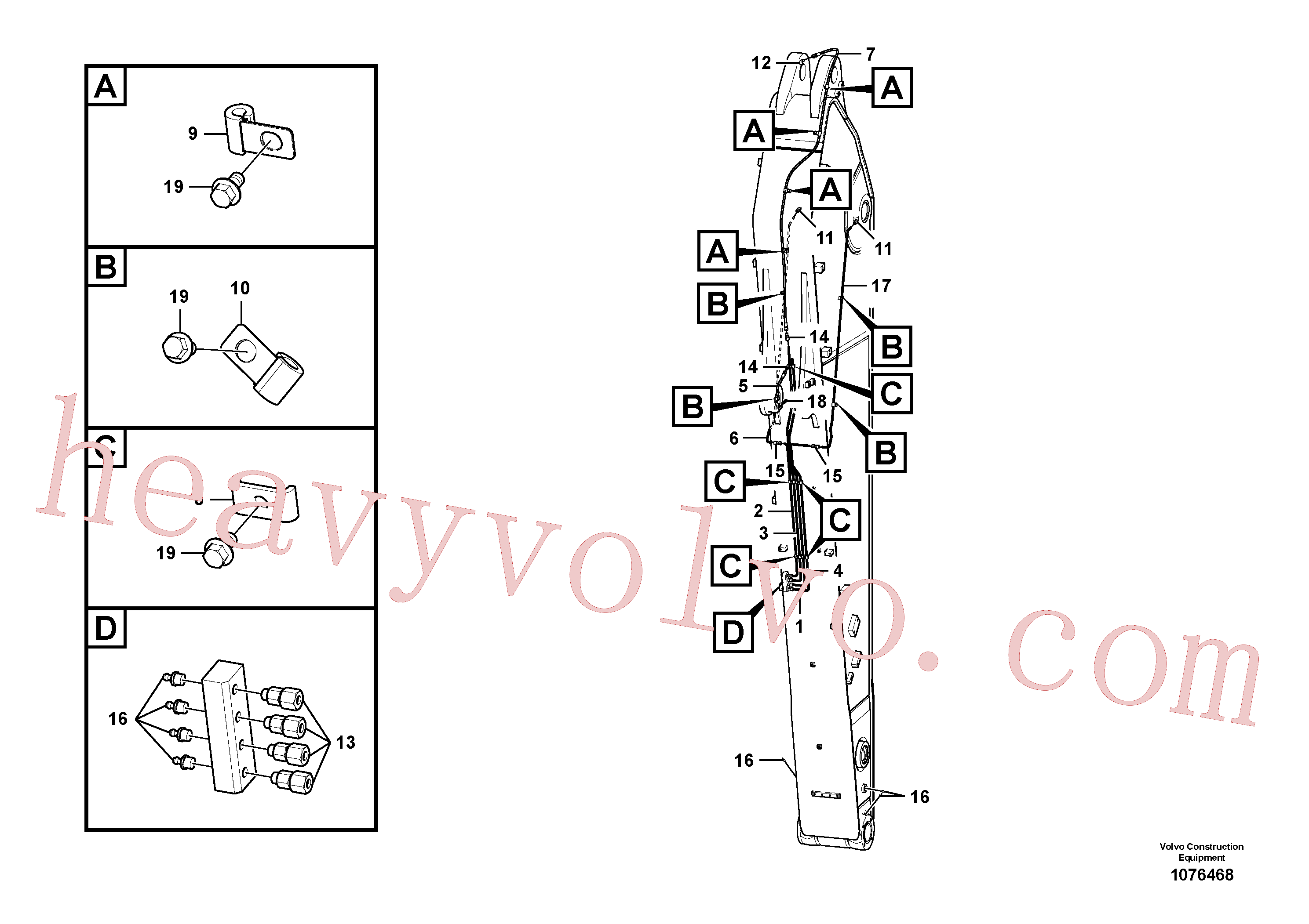 VOE14550824 for Volvo Dipper arm and grease piping with piping seat(1076468 assembly)