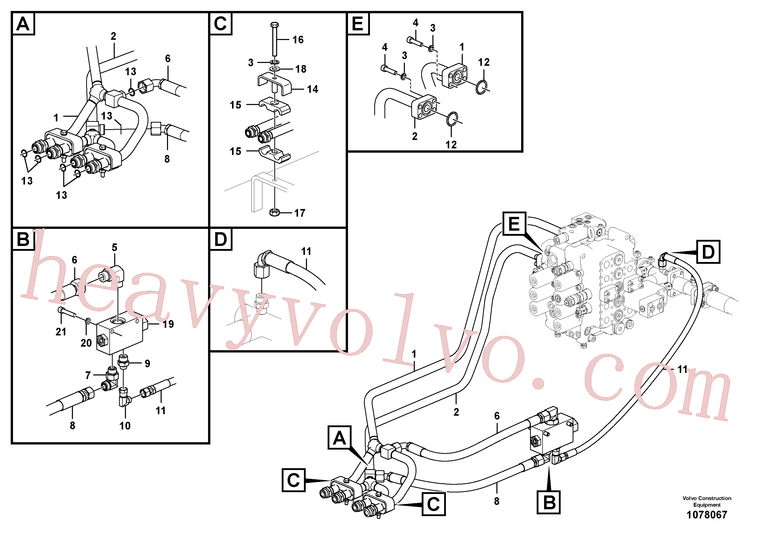 VOE936354 for Volvo Hydraulic system, control valve to boom and swing(1078067 assembly)