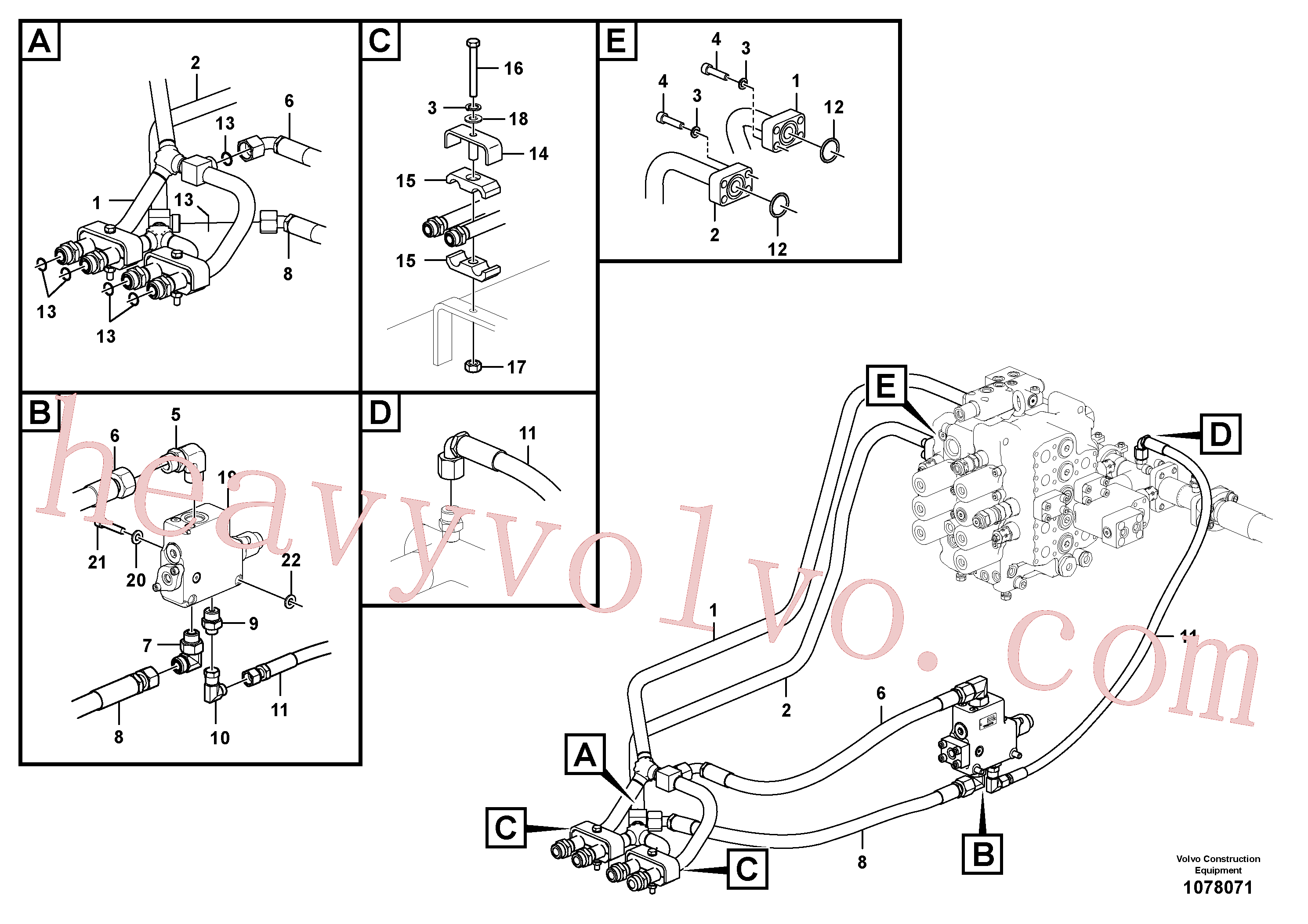 SA1142-01260 for Volvo Hydraulic system, control valve to boom and swing(1078071 assembly)