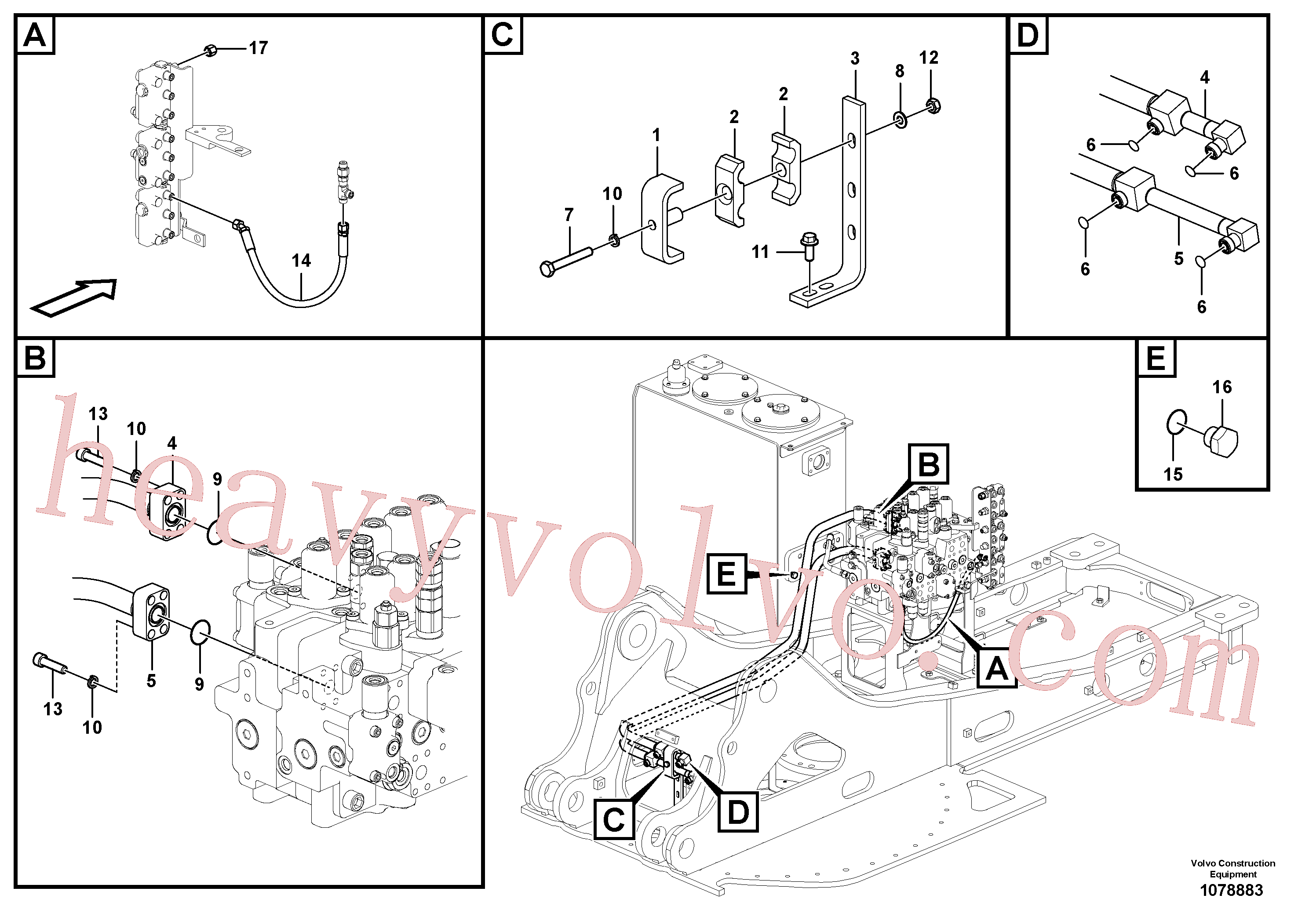 VOE14513951 for Volvo Hydraulic system, control valve to boom and swing(1078883 assembly)