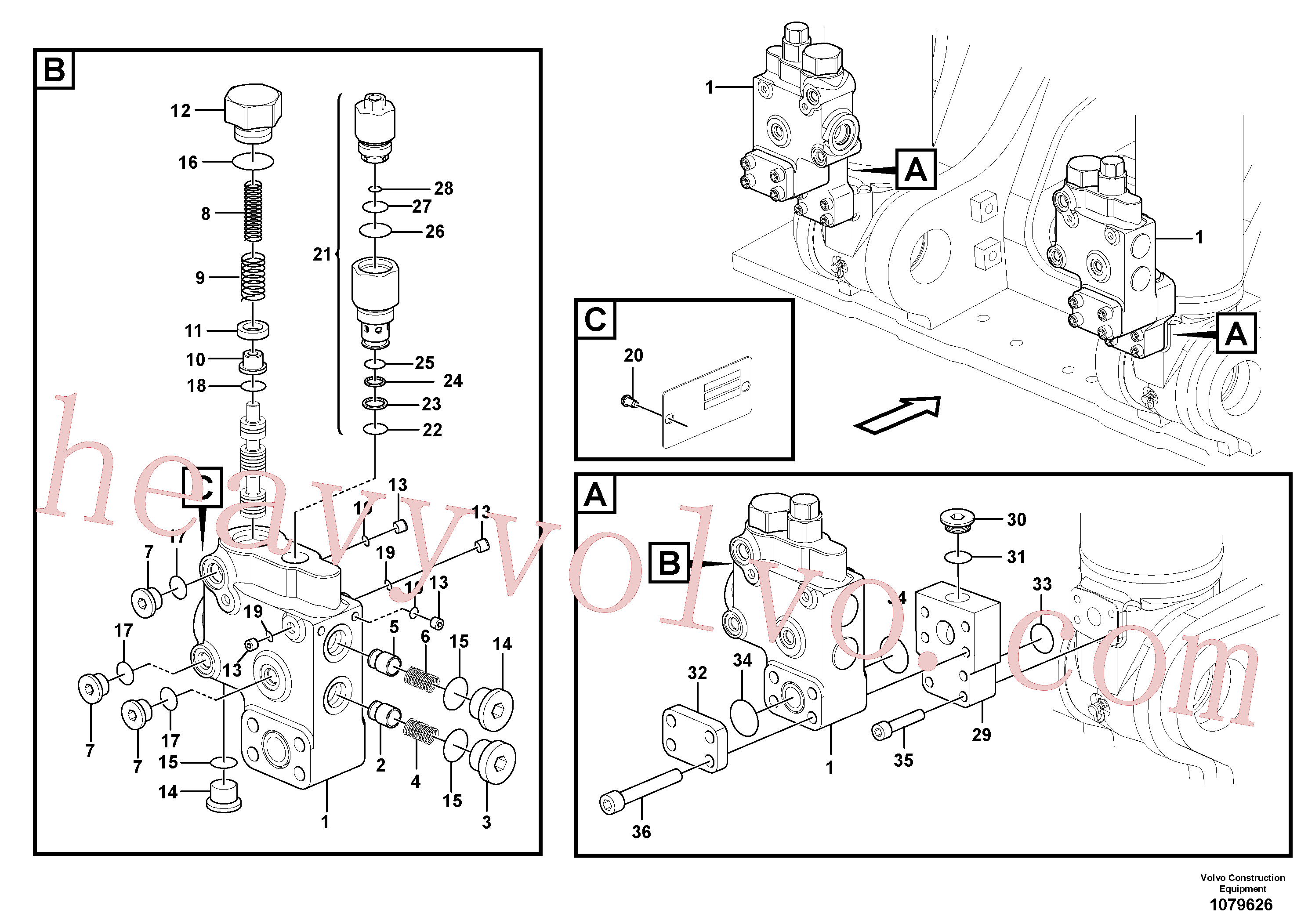 VOE14618236 for Volvo Working hydraulic, boom rupture valve mount(1079626 assembly)