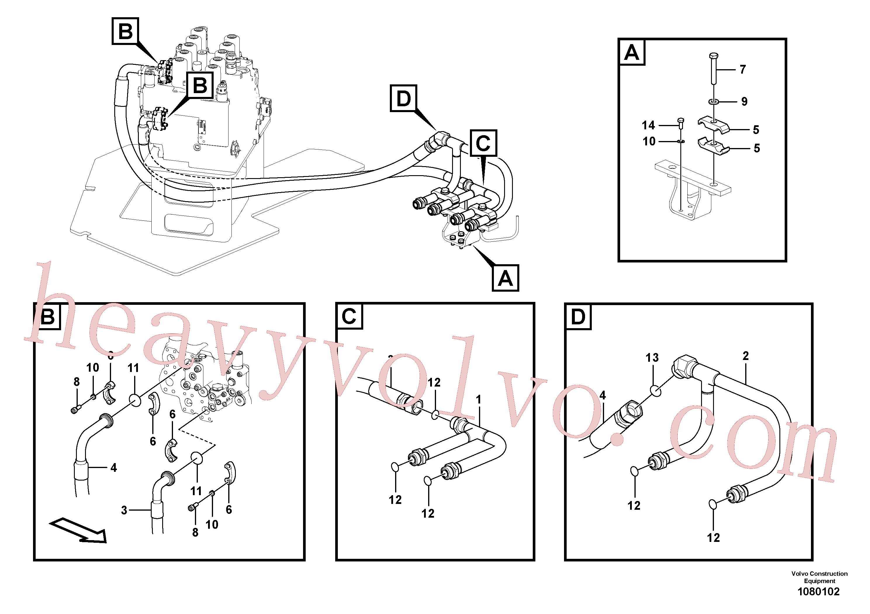 VOE14881208 for Volvo Hydraulic system, control valve to boom and swing(1080102 assembly)