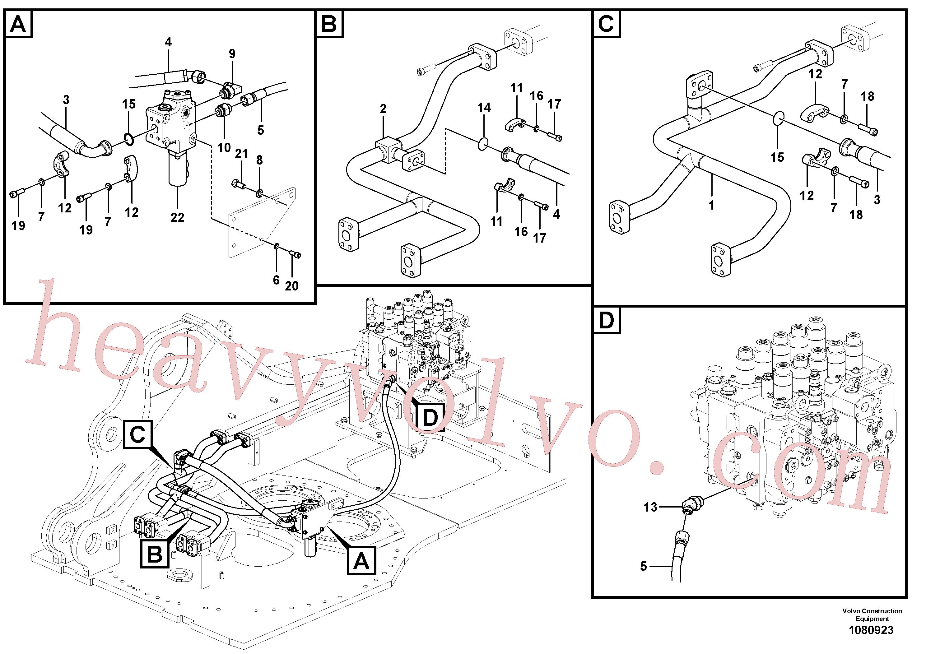 VOE14672641 for Volvo Hydraulic system, control valve to boom and swing(1080923 assembly)