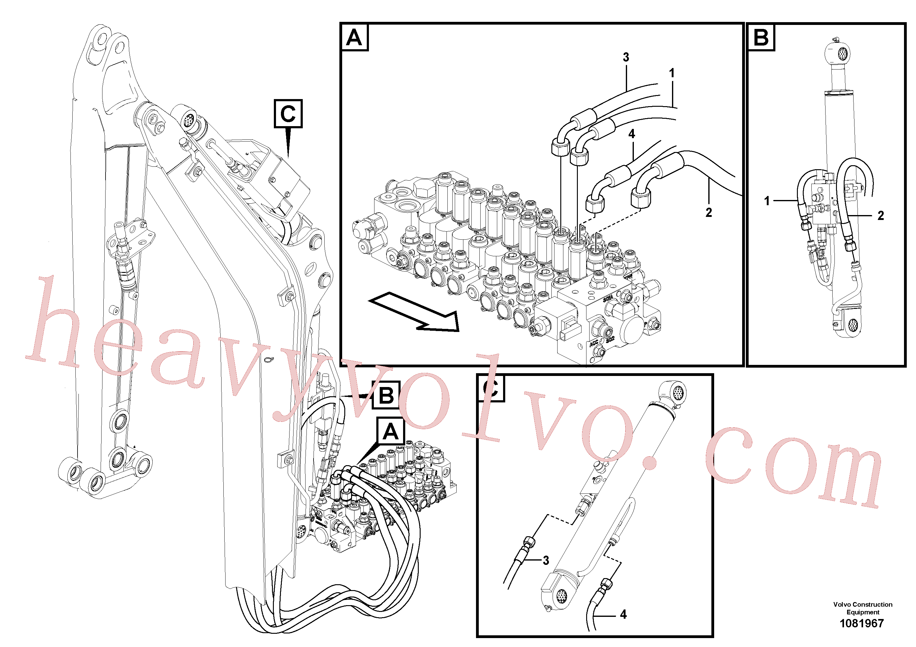 VOE15150351 for Volvo Working hydraulic, dipper arm cylinder on boom.(1081967 assembly)