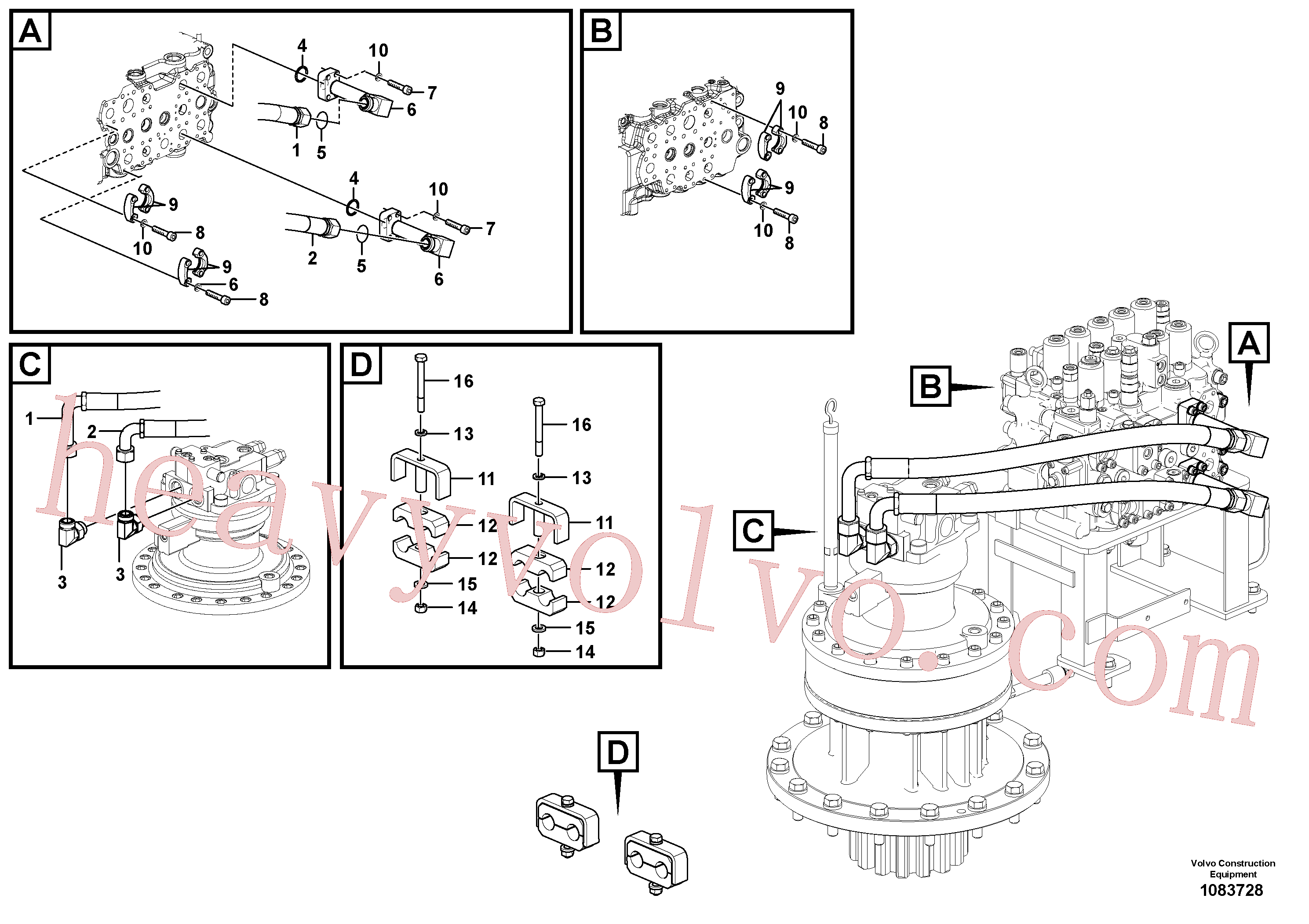 VOE14560693 for Volvo Hydraulic system, control valve to boom and swing(1083728 assembly)