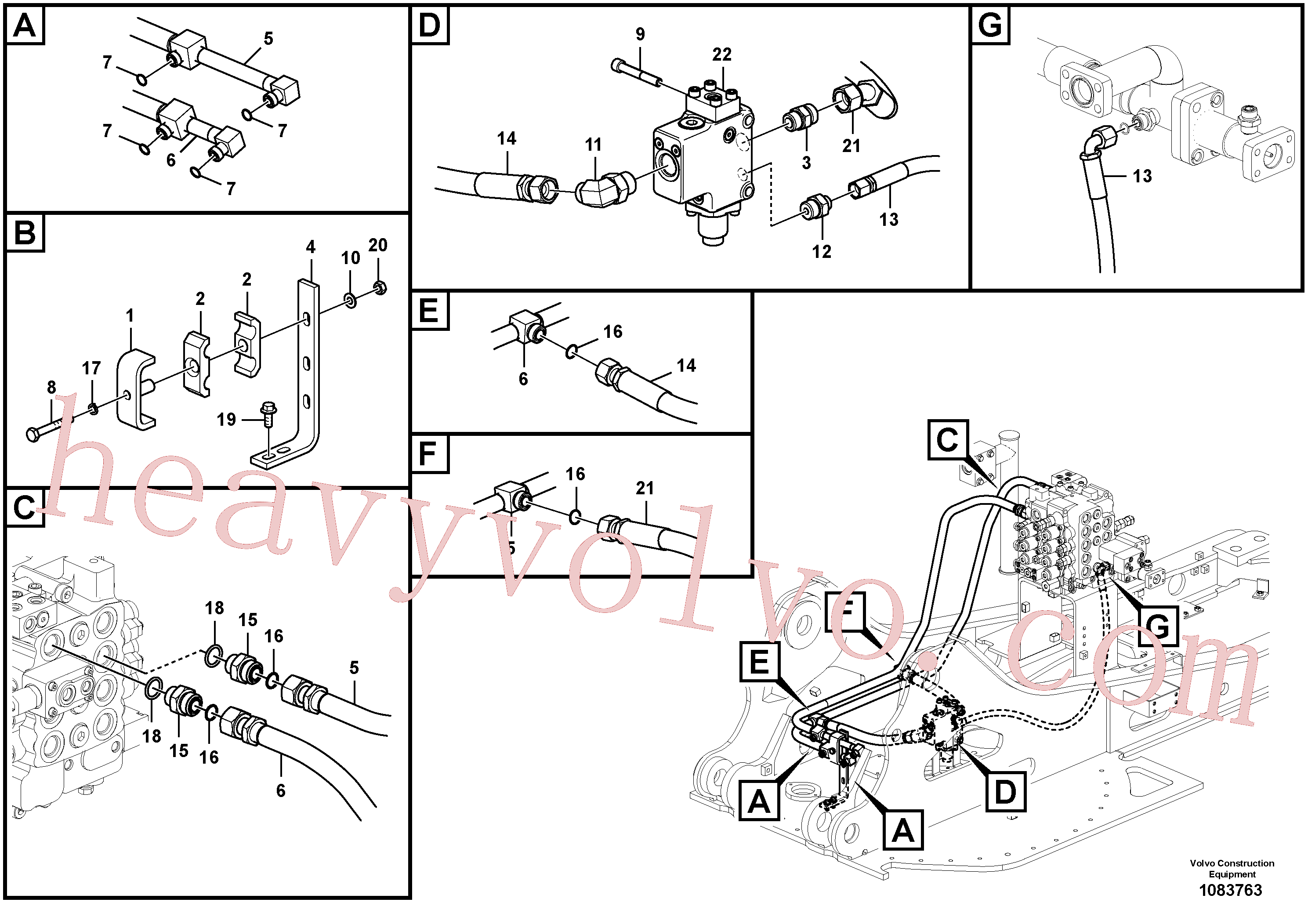 SA9511-12024 for Volvo Hydraulic system, control valve to boom and swing(1083763 assembly)