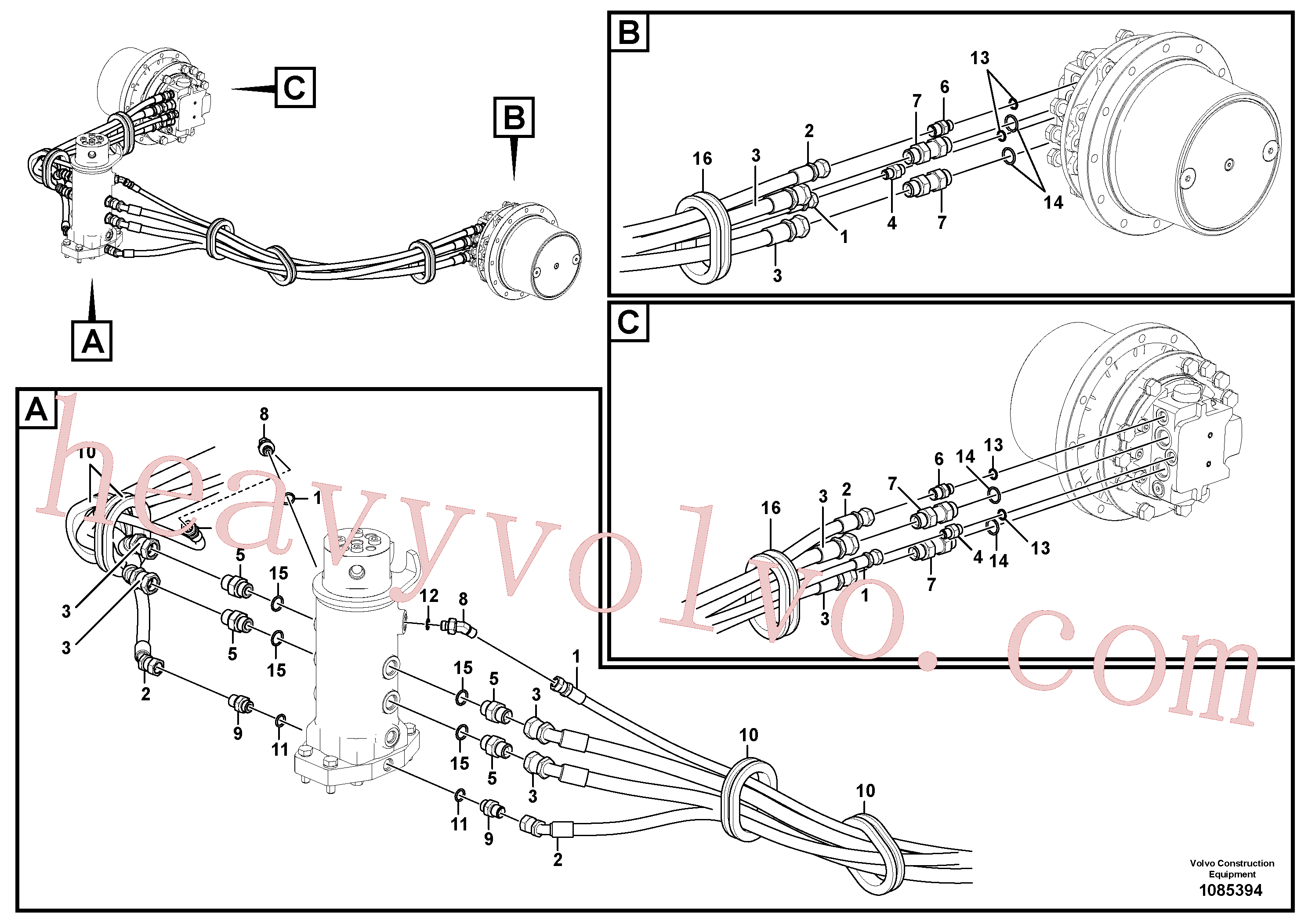 VOE14883822 for Volvo Turning joint line, turning joint to travel motor(1085394 assembly)