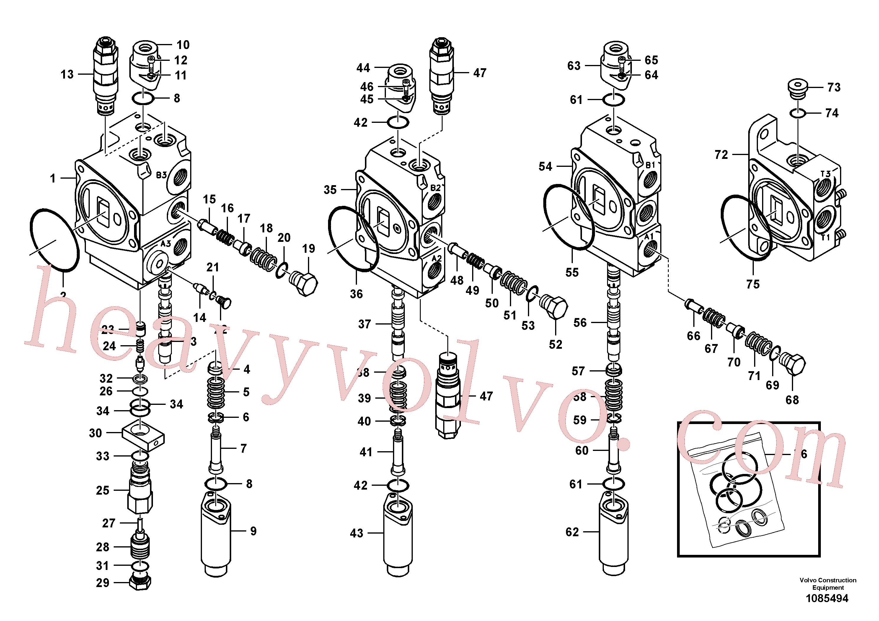 SA7253-03281 for Volvo Main control valve, boom 1 and bucket and dipper arm 2 and outlet.(1085494 assembly)