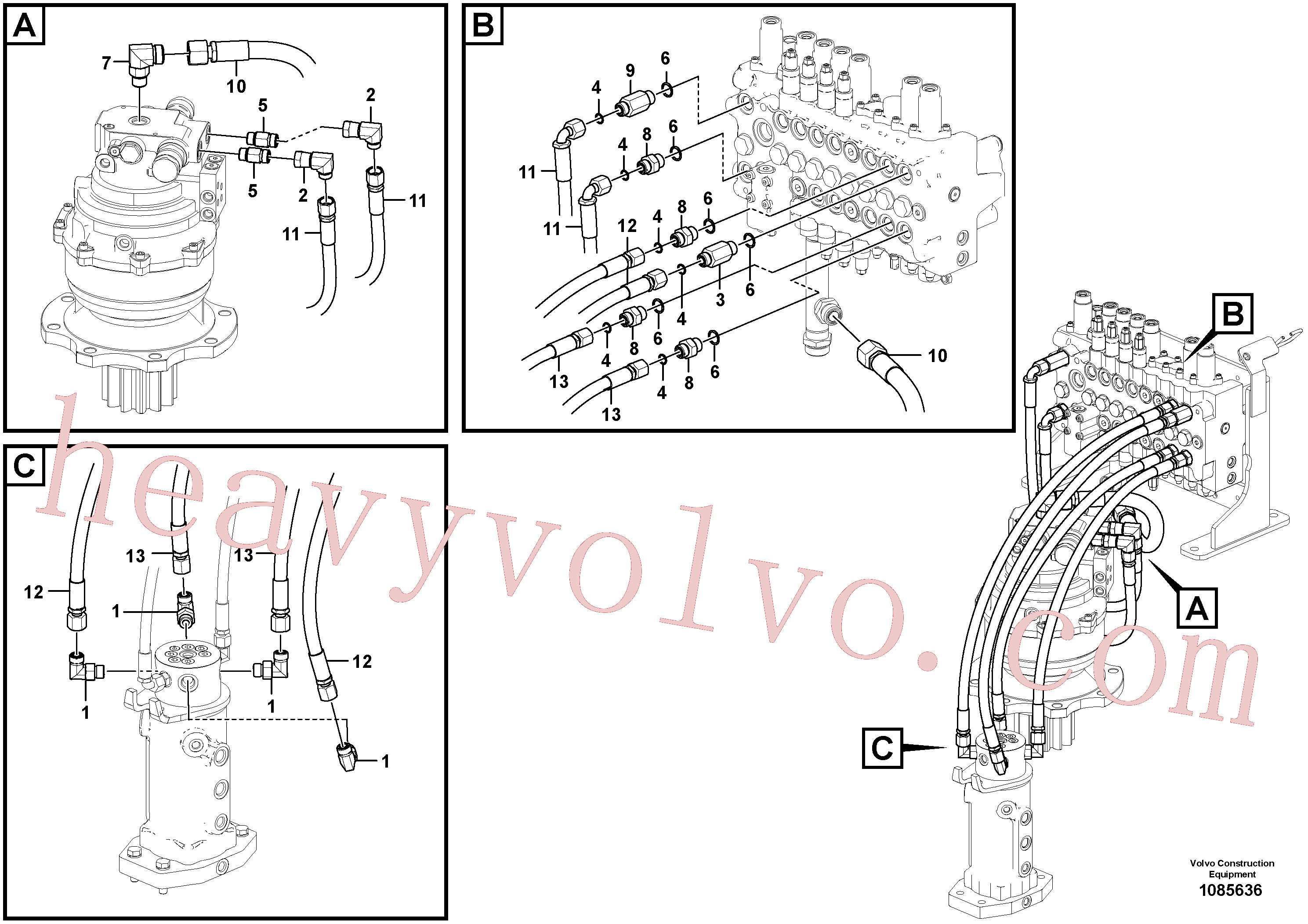 VOE15000783 for Volvo Hydraulic system, control valve to boom and swing(1085636 assembly)