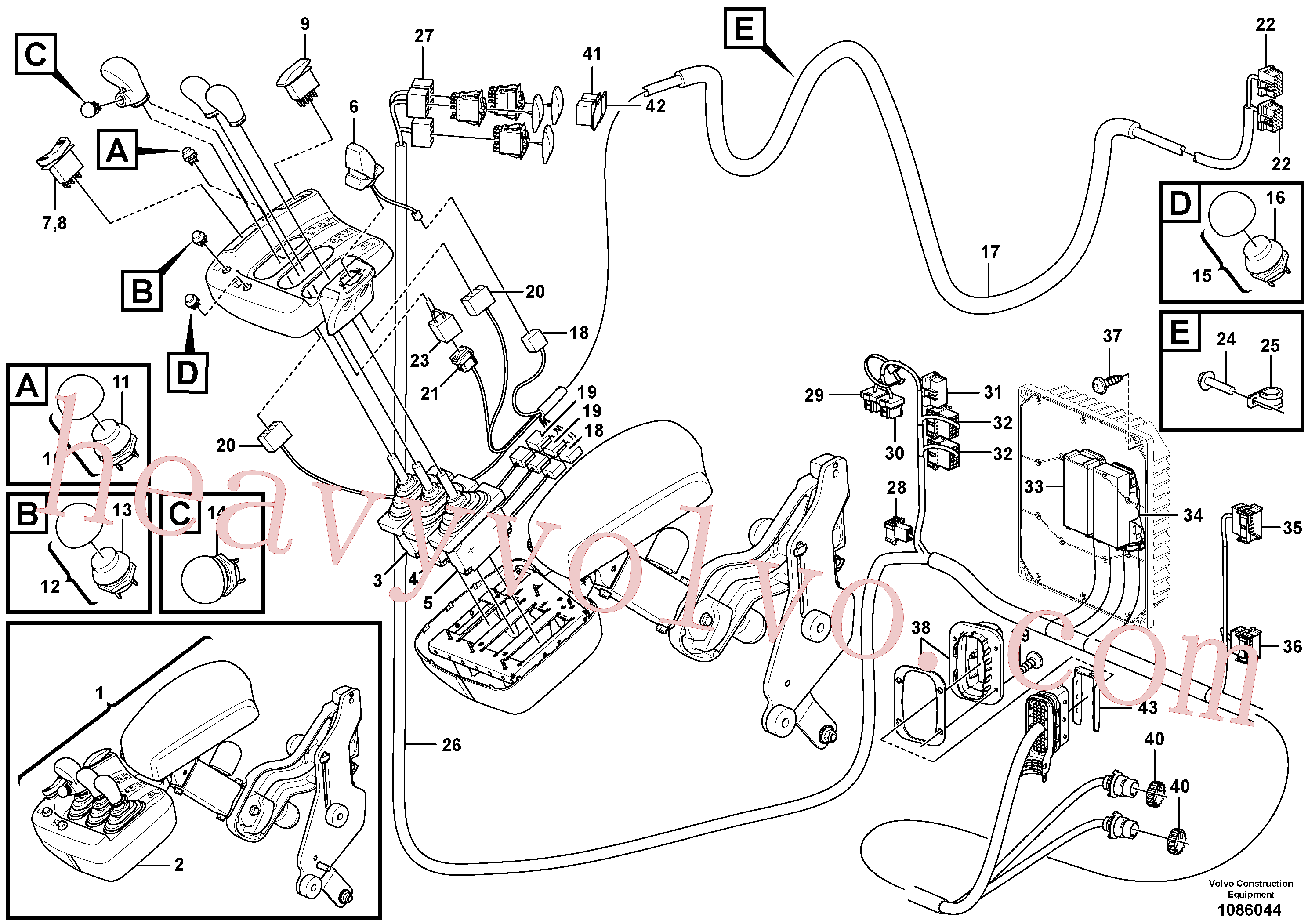 VOE20367827 for Volvo Cable harness, four-lever el.hydraulic servo(1086044 assembly)