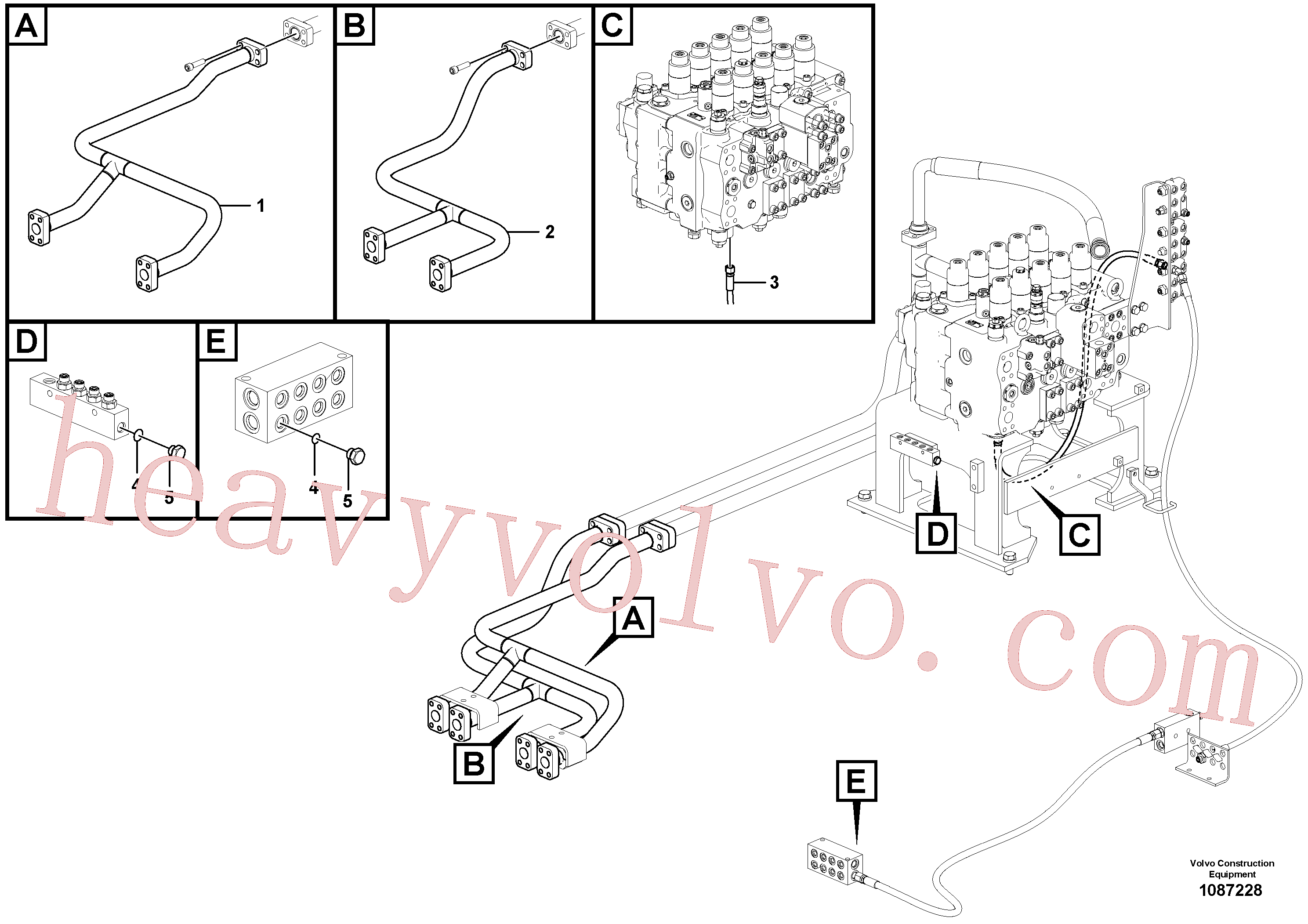 VOE14543160 for Volvo Hydraulic system, control valve to boom and swing(1087228 assembly)