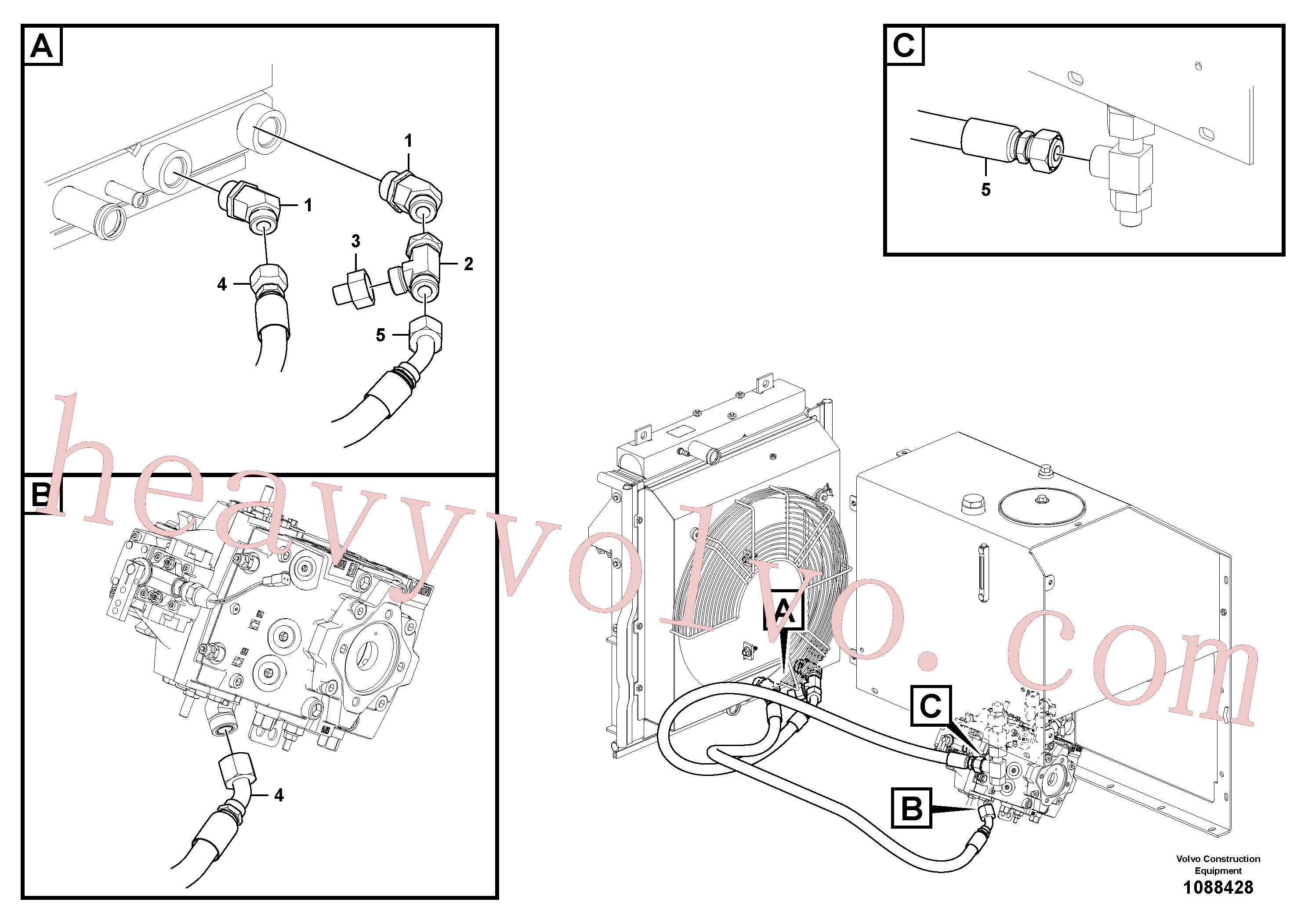 VOE938190 for Volvo Hydraulic system, hydraulic tank to hydraulic oil cooler(1088428 assembly)