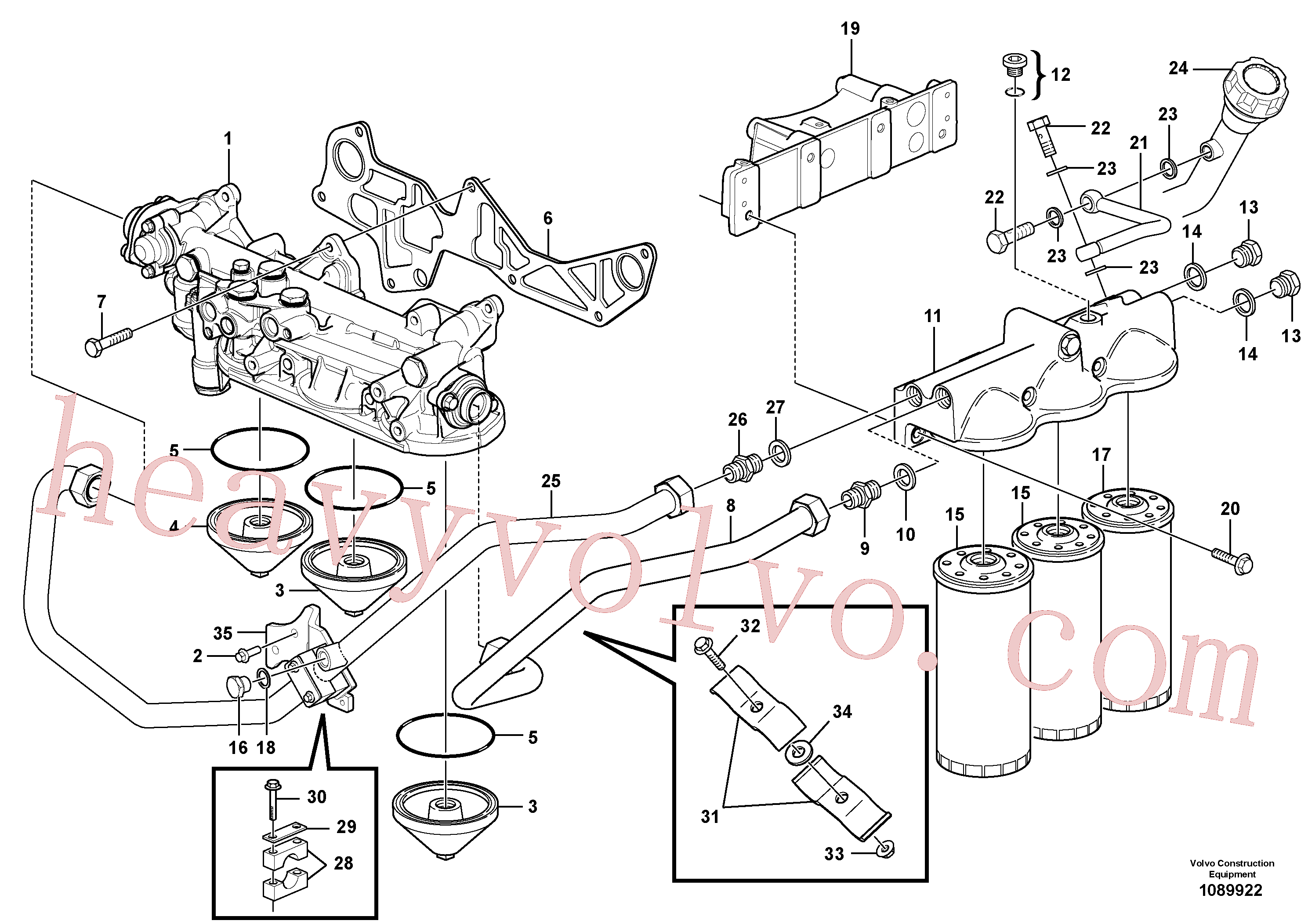 VOE984736 for Volvo Oil filter with fitting parts(1089922 assembly)