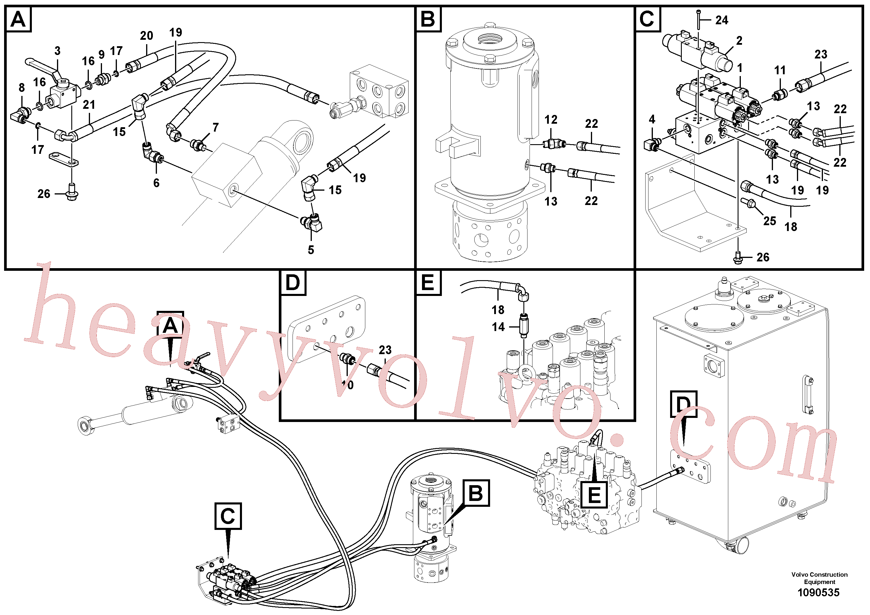 VOE937565 for Volvo Servo system, control valve to solenoid valve(1090535 assembly)