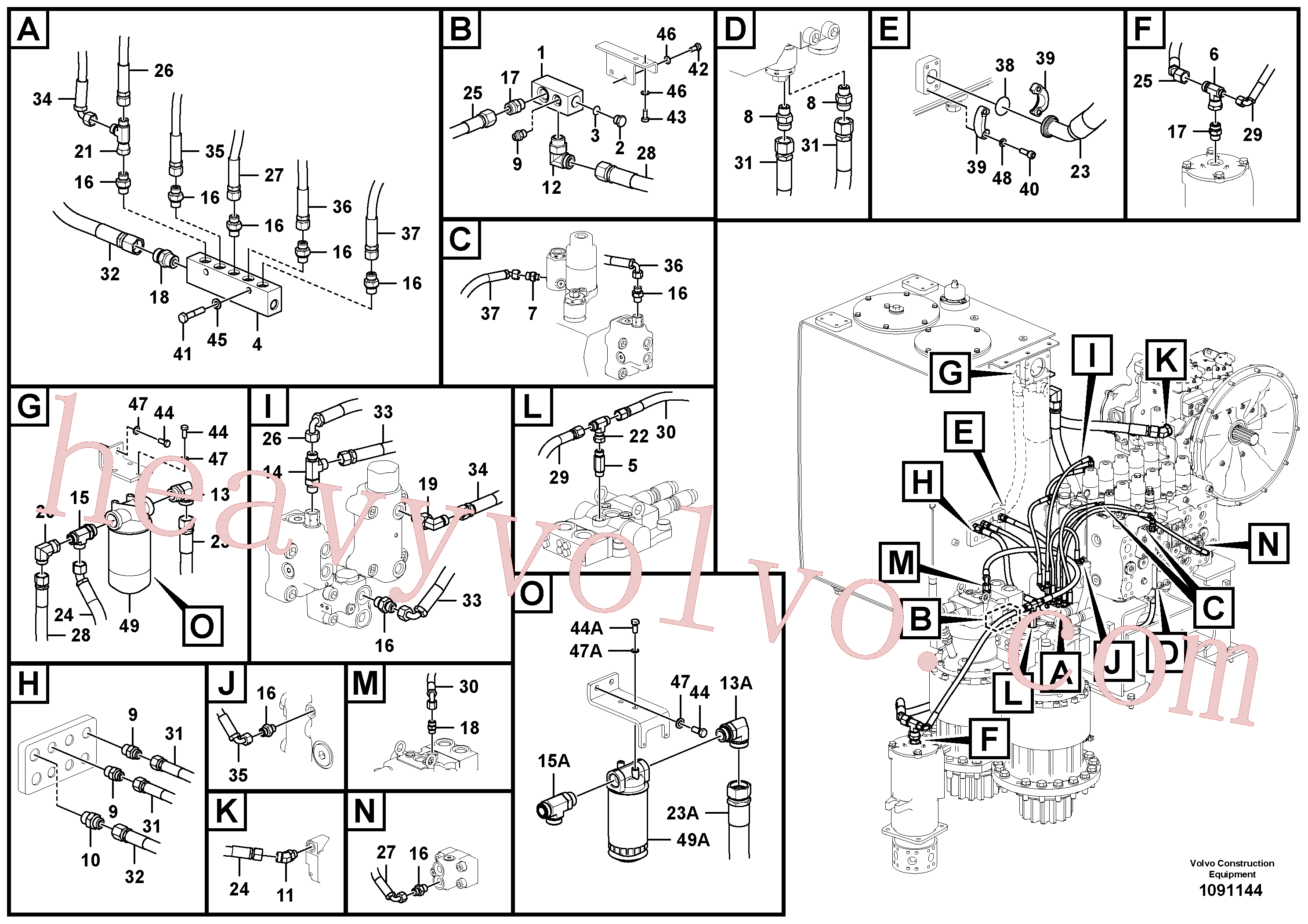 VOE937364 for Volvo Servo system, pump piping and filter mount.(1091144 assembly)