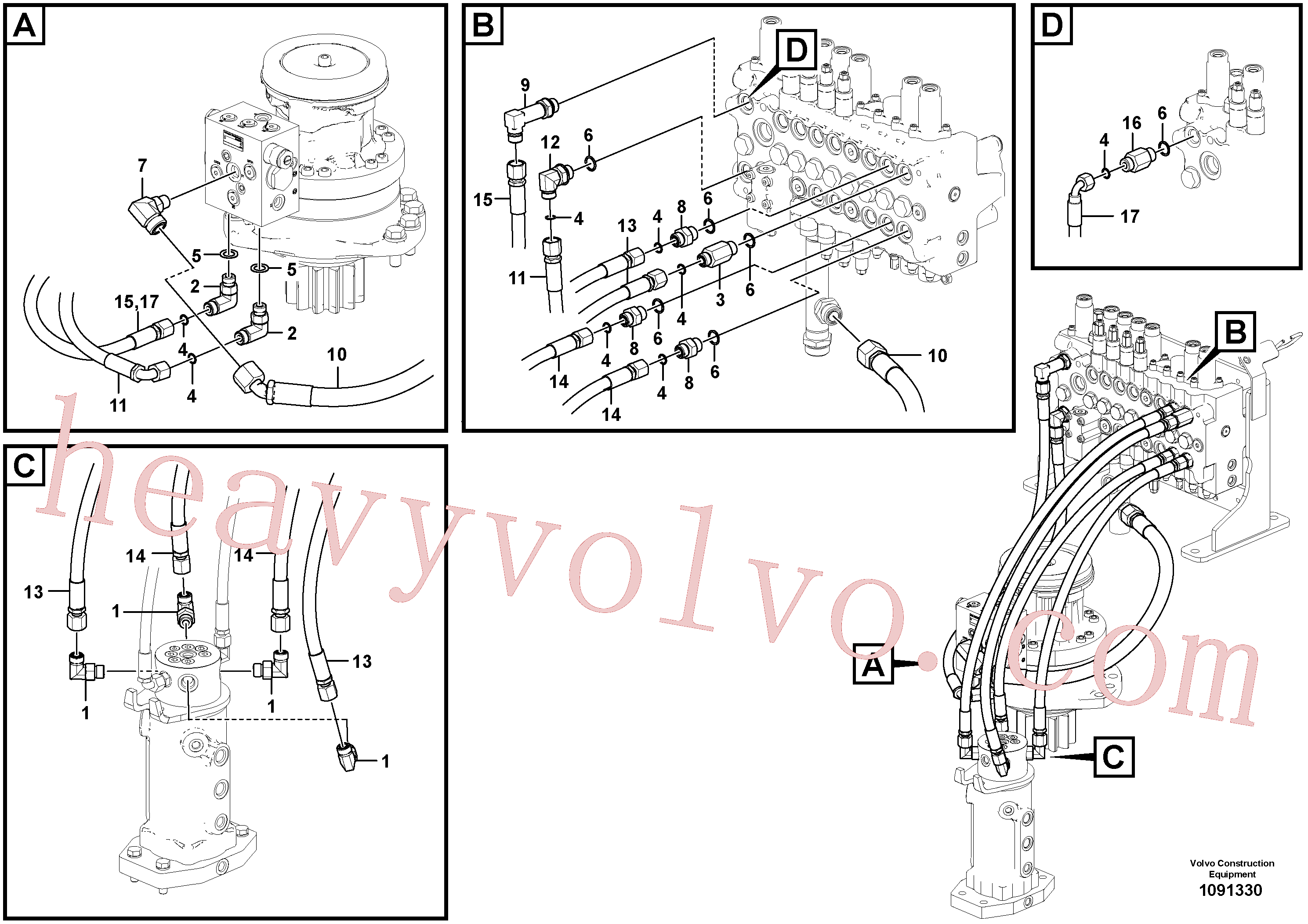 VOE15000783 for Volvo Hydraulic system, control valve to boom and swing(1091330 assembly)