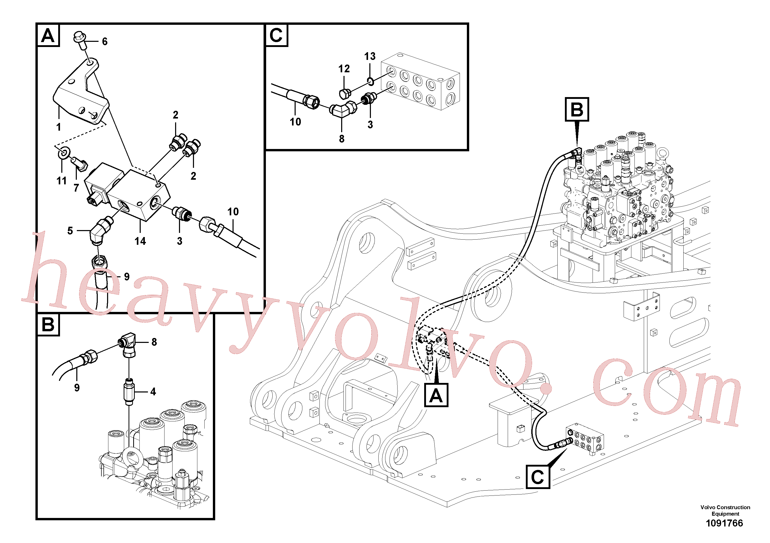 VOE936266 for Volvo Working hydraulic, quick fit on upper frame(1091766 assembly)