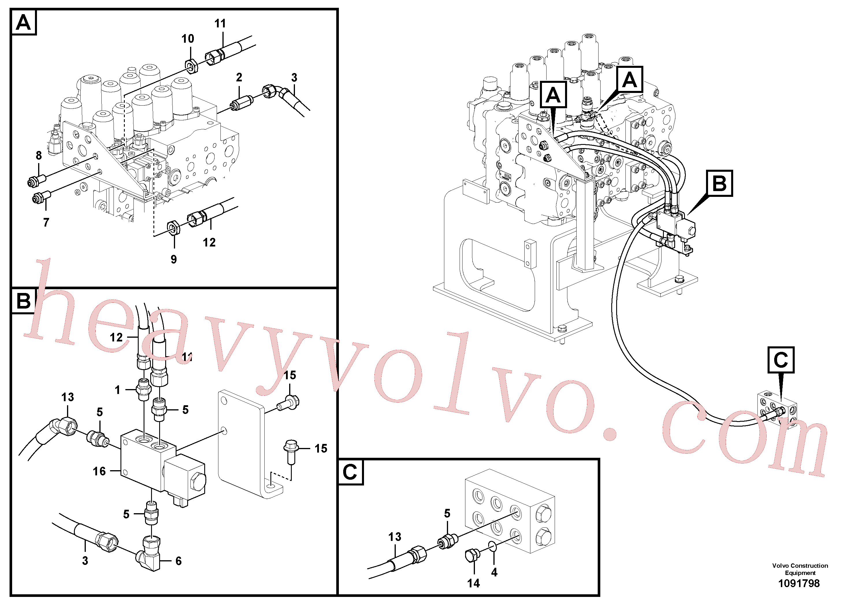 VOE936243 for Volvo Working hydraulic, quick fit on upper frame(1091798 assembly)