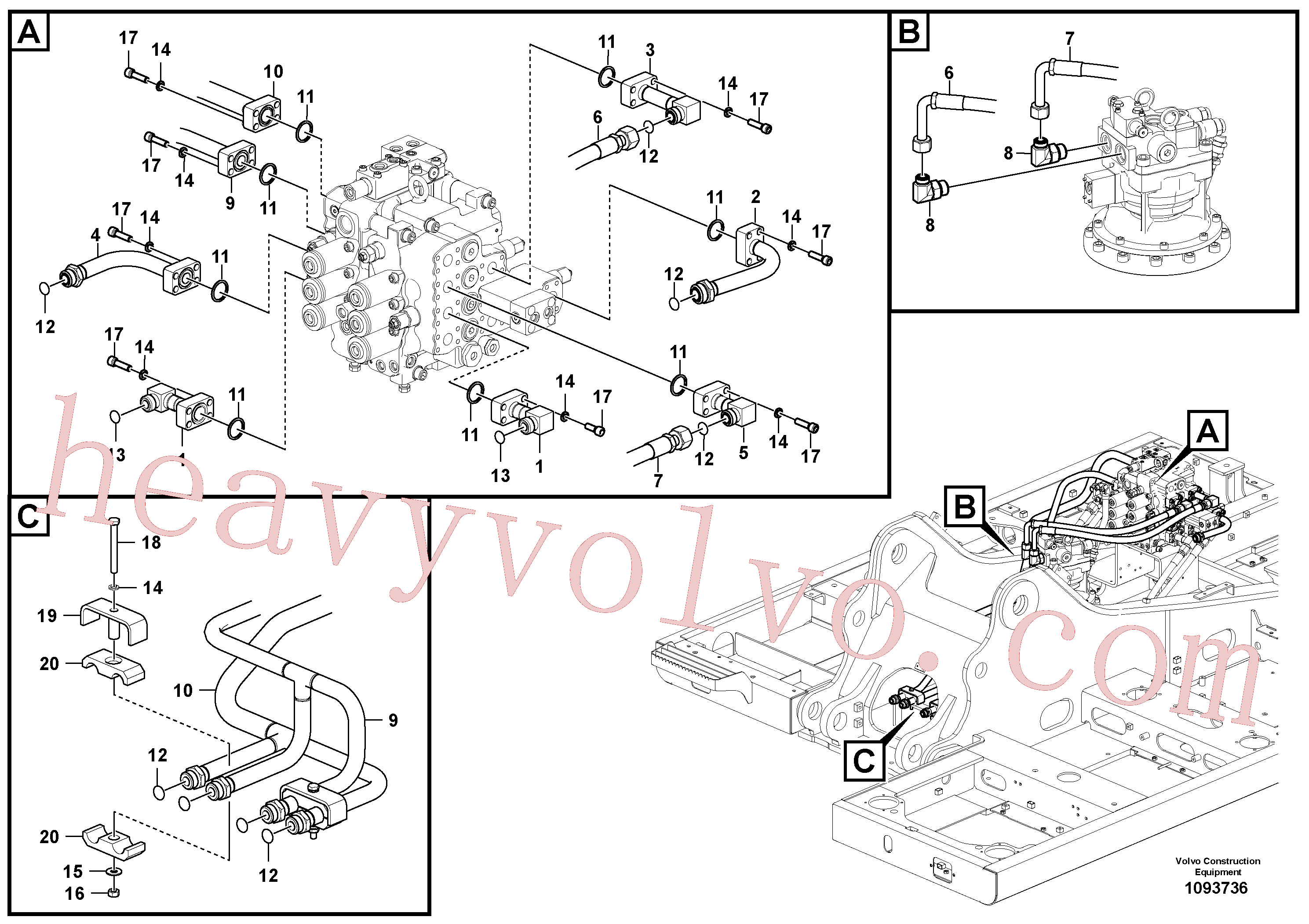 VOE14674392 for Volvo Hydraulic system, control valve to boom and swing(1093736 assembly)