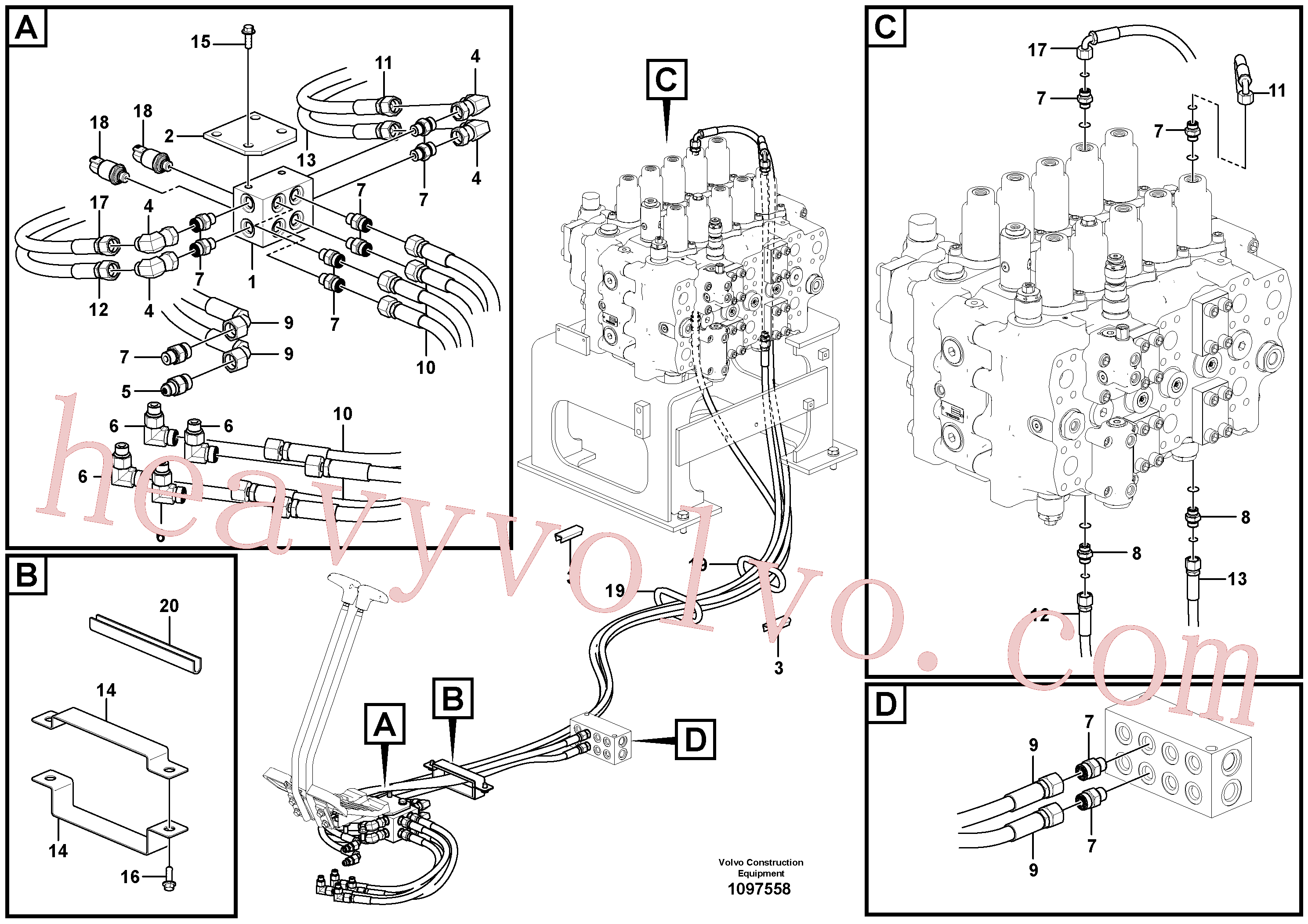 VOE15036393 for Volvo Servo system, control valve to remote control valve(1097558 assembly)