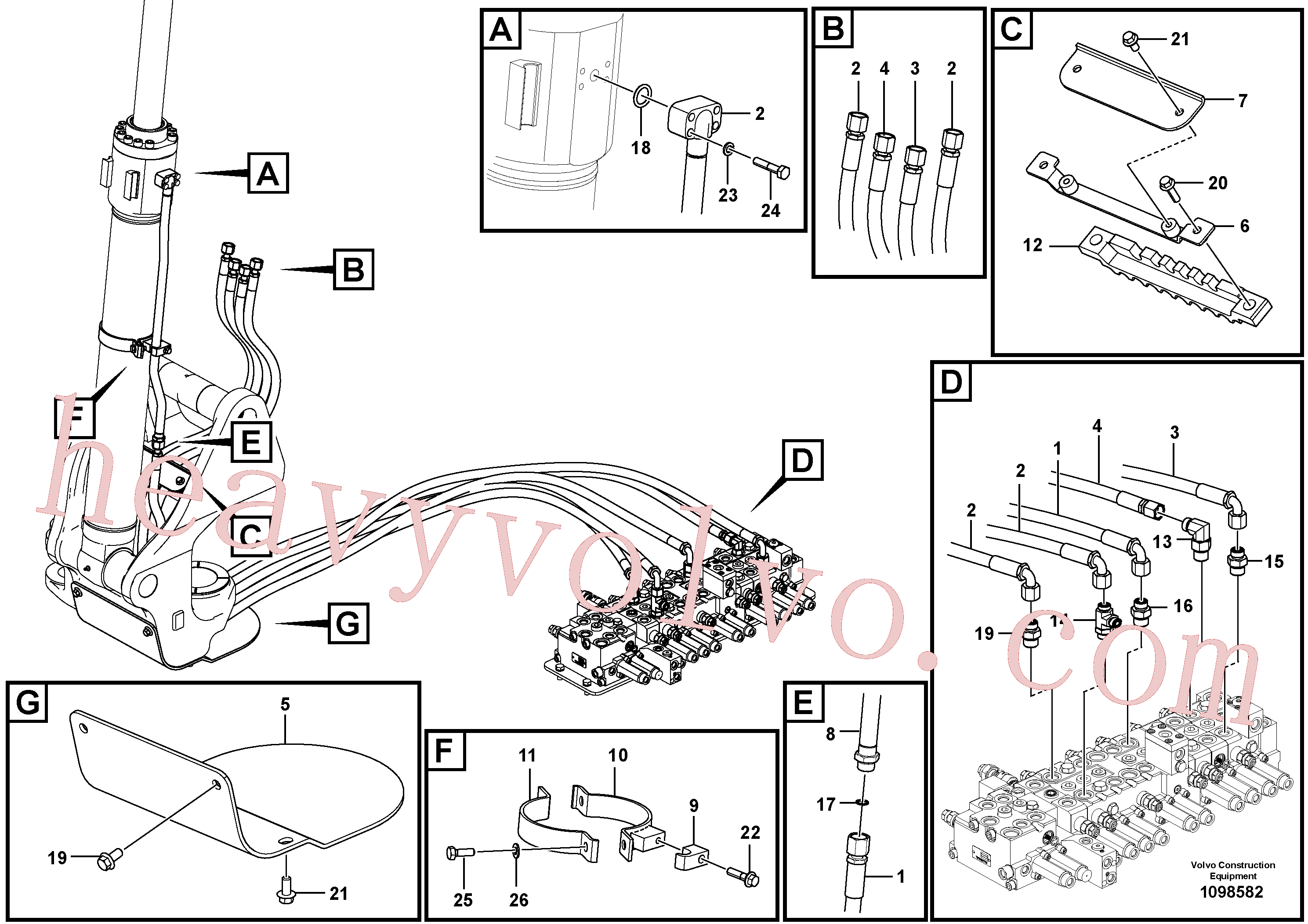 VOE14632075 for Volvo Hydraulic system, control valve to boom and swing(1098582 assembly)