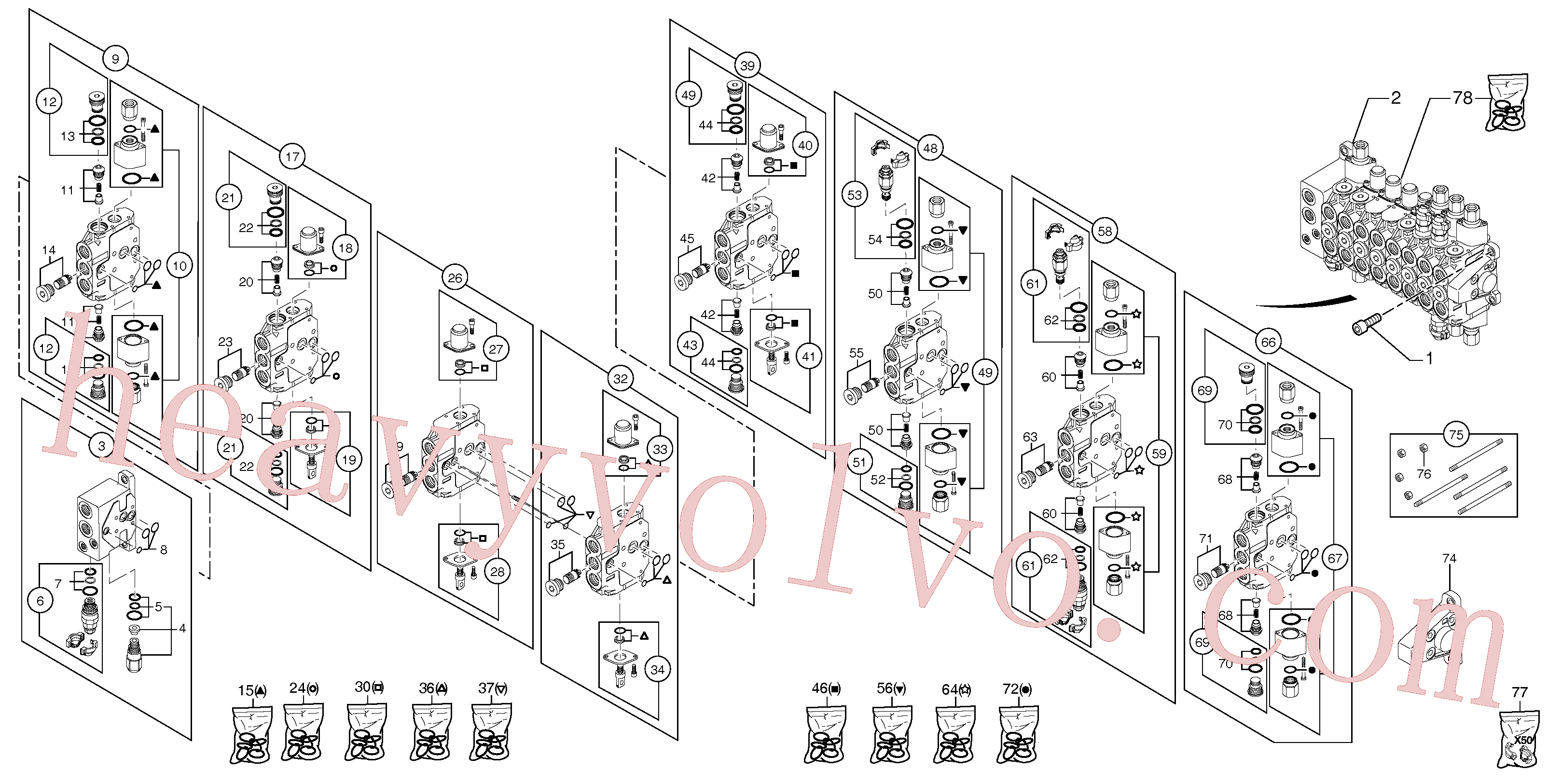 PJ7418409 for Volvo Control valve : 8 spools(912Z1 assembly)