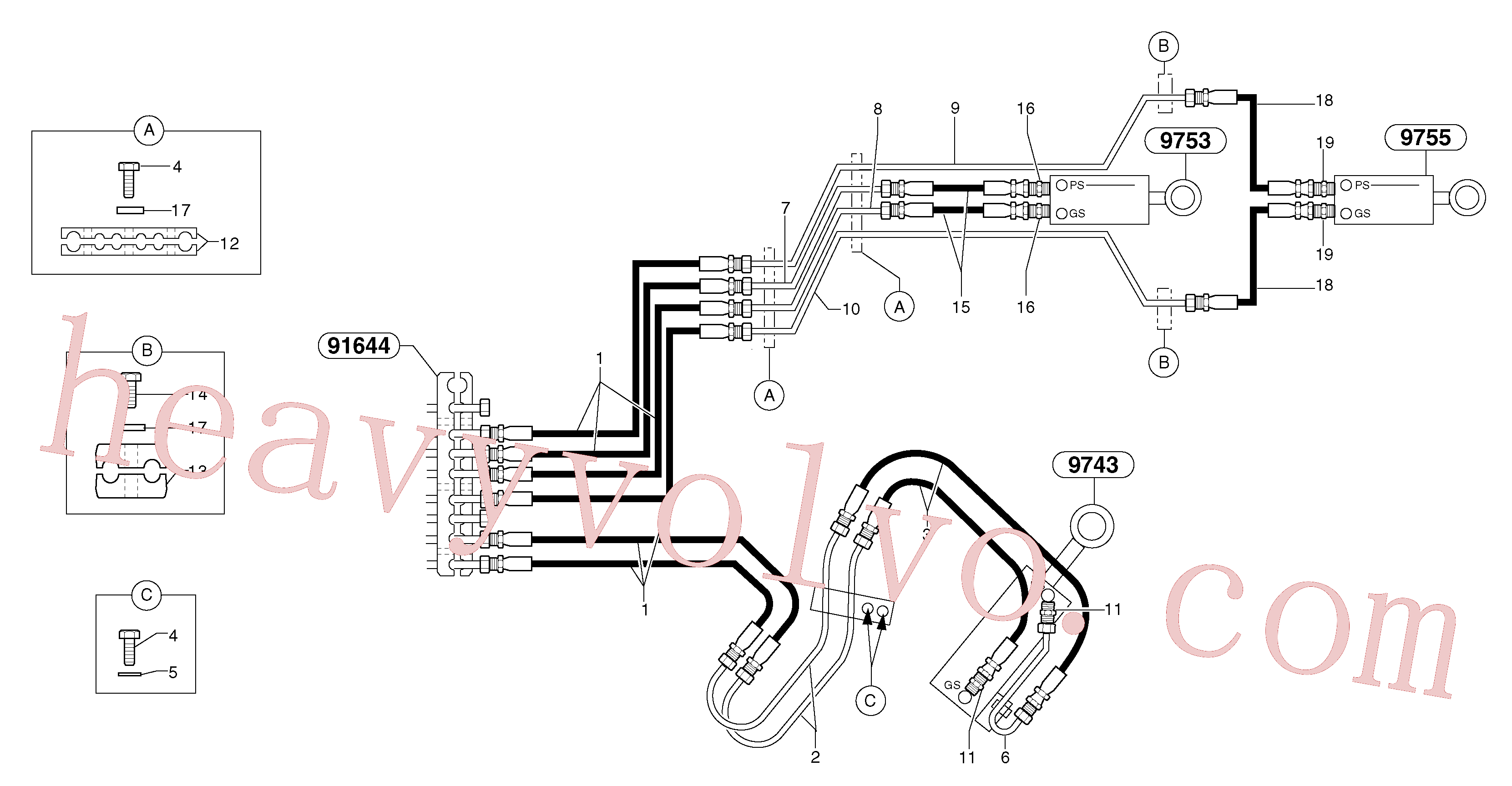 PJ4193103 for Volvo Hydr. circuit.( boom / dipper arm / bucket )(91645X1 assembly)