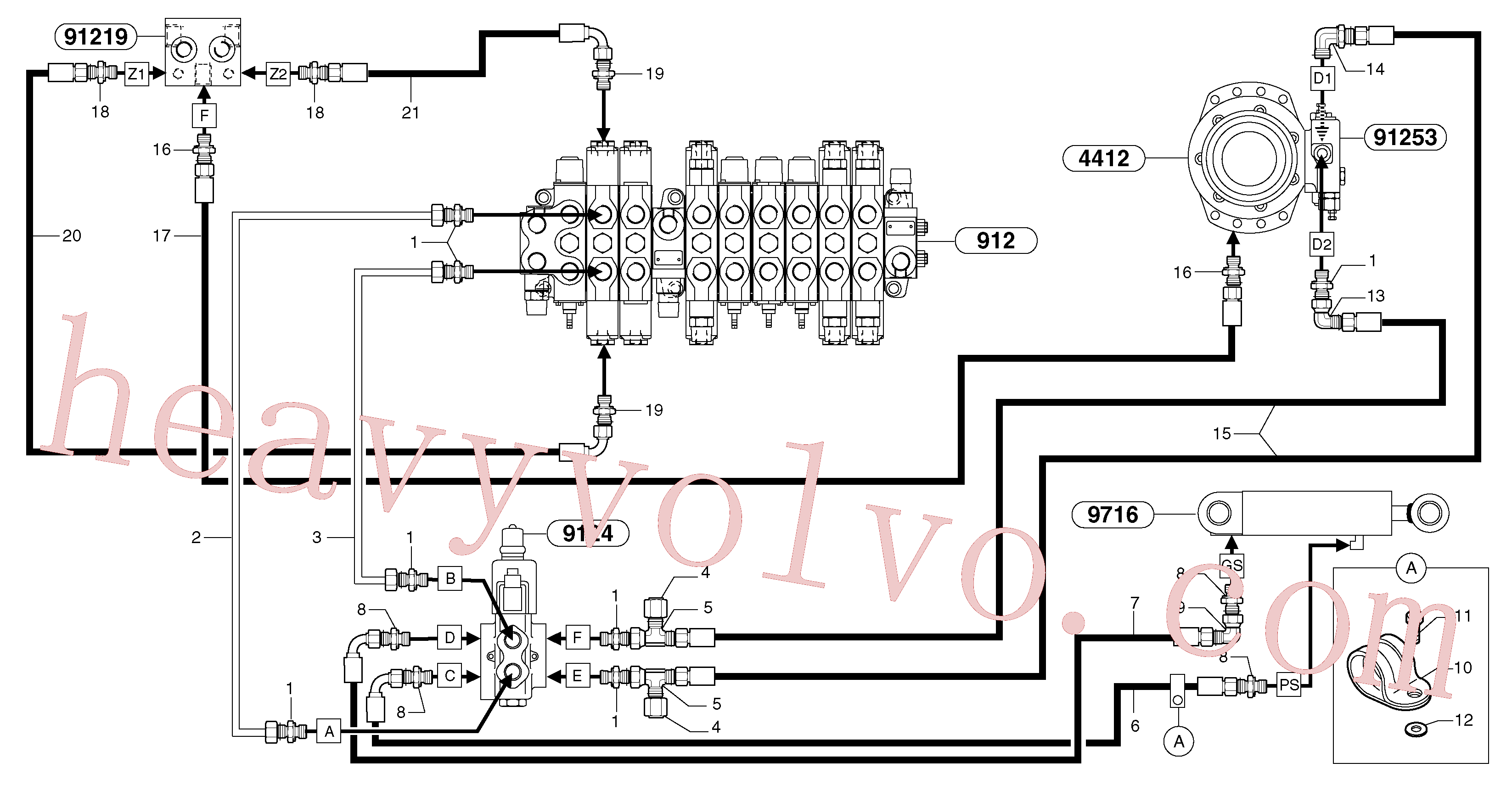 VOE13933927 for Volvo Hydr. circuit. ( boom slewing / offset )(9164DY1 assembly)