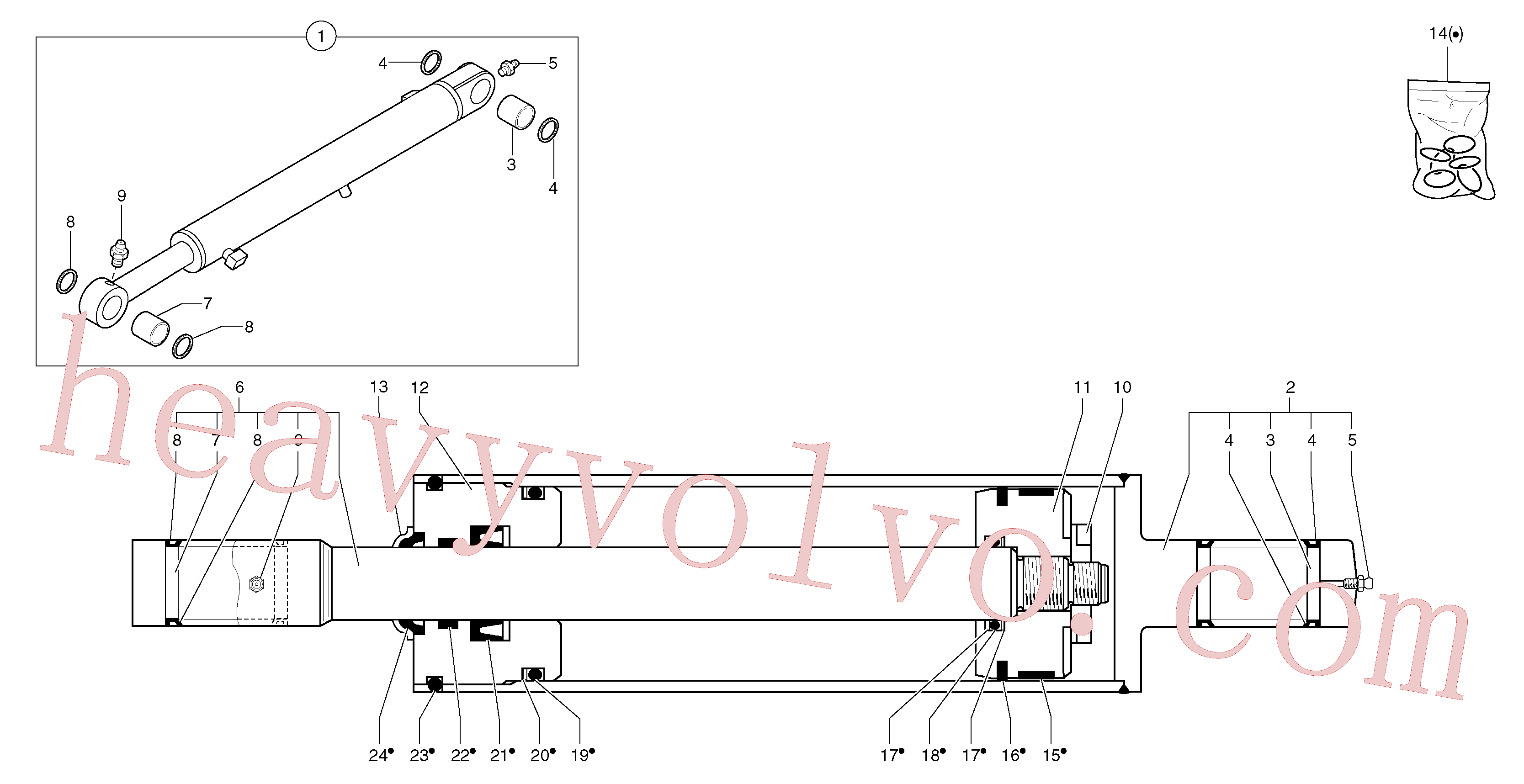 PJ5950083 for Volvo Dipper arm cylinder(9753Y1 assembly)