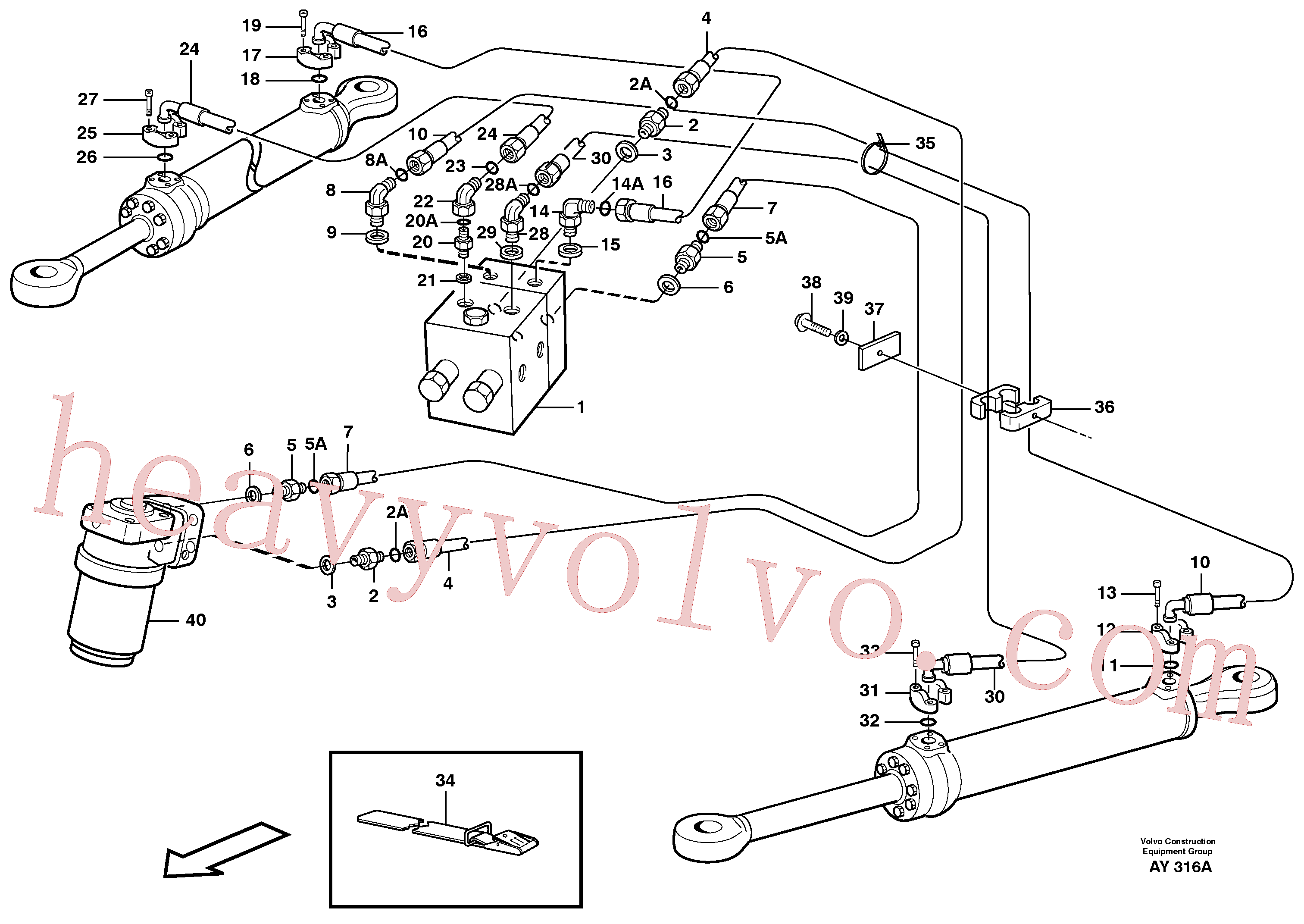 VOE11803570 for Volvo Steering system: hoses, shift valve - steering cylinder.(AY316A assembly)