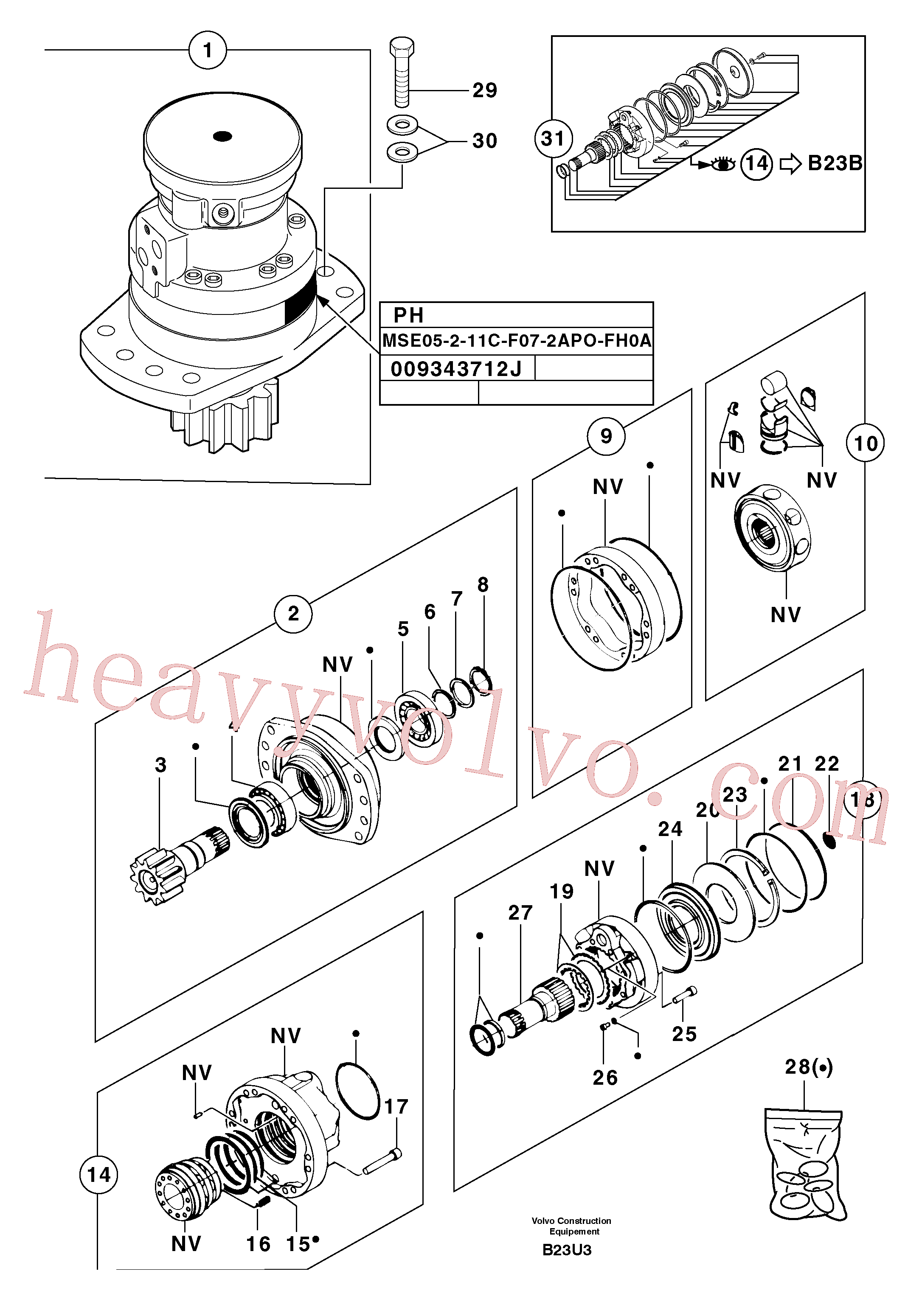 PJ7412457 for Volvo Slewing gear motor(B23U3 assembly)