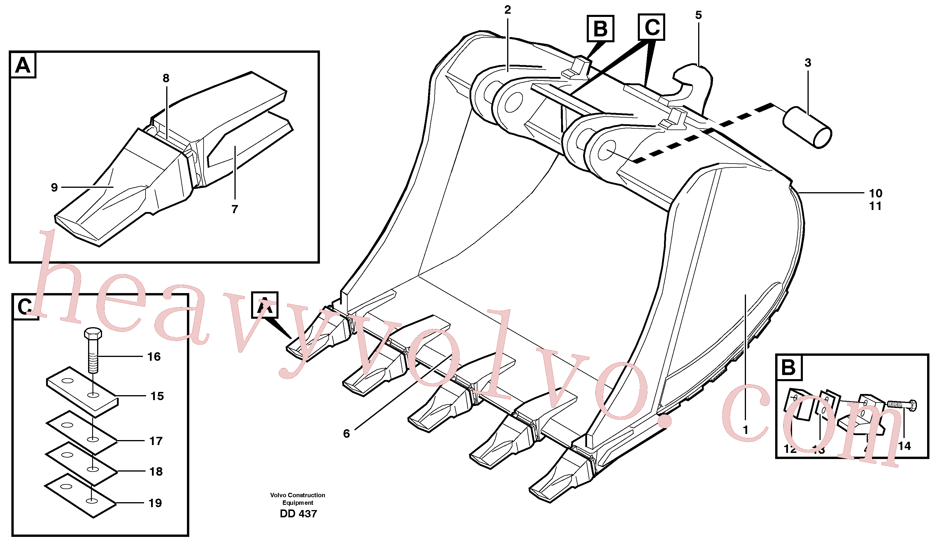 VOE14092852 for Volvo Buckets for Quickfit. S1 - S2 Esco Super V(DD437 assembly)