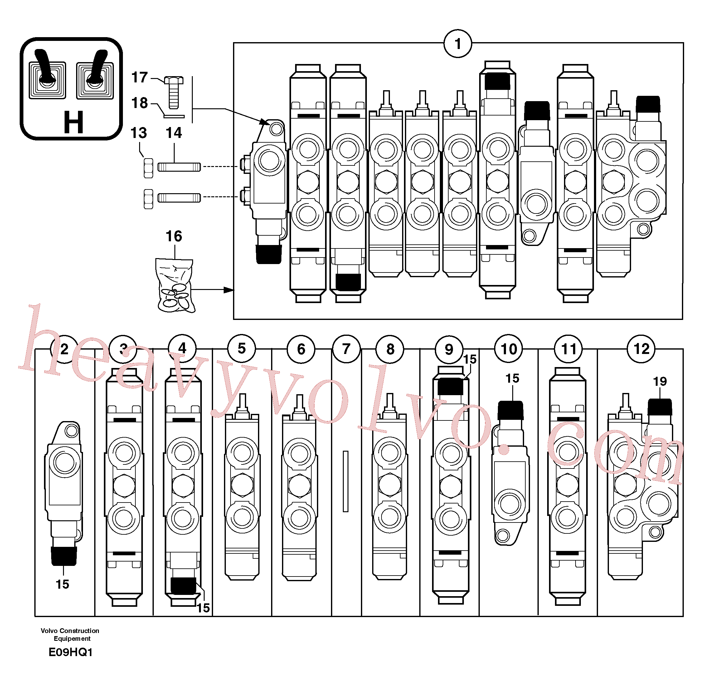 PJ7411215 for Volvo Control valve : 8 spools(E09HQ1 assembly)