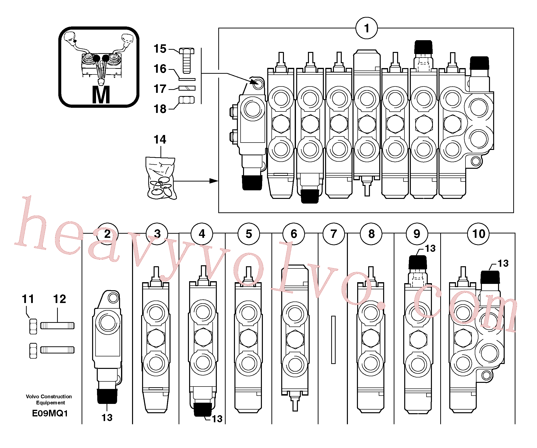 PJ7411215 for Volvo Control valve : 7 spools(E09MQ1 assembly)