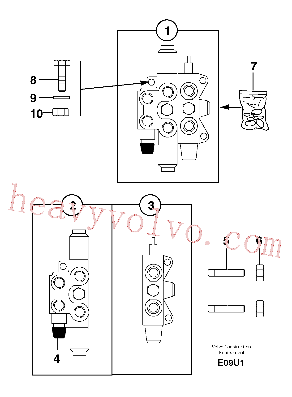 PJ7416624 for Volvo Control valve : 2 spools(E09U1 assembly)