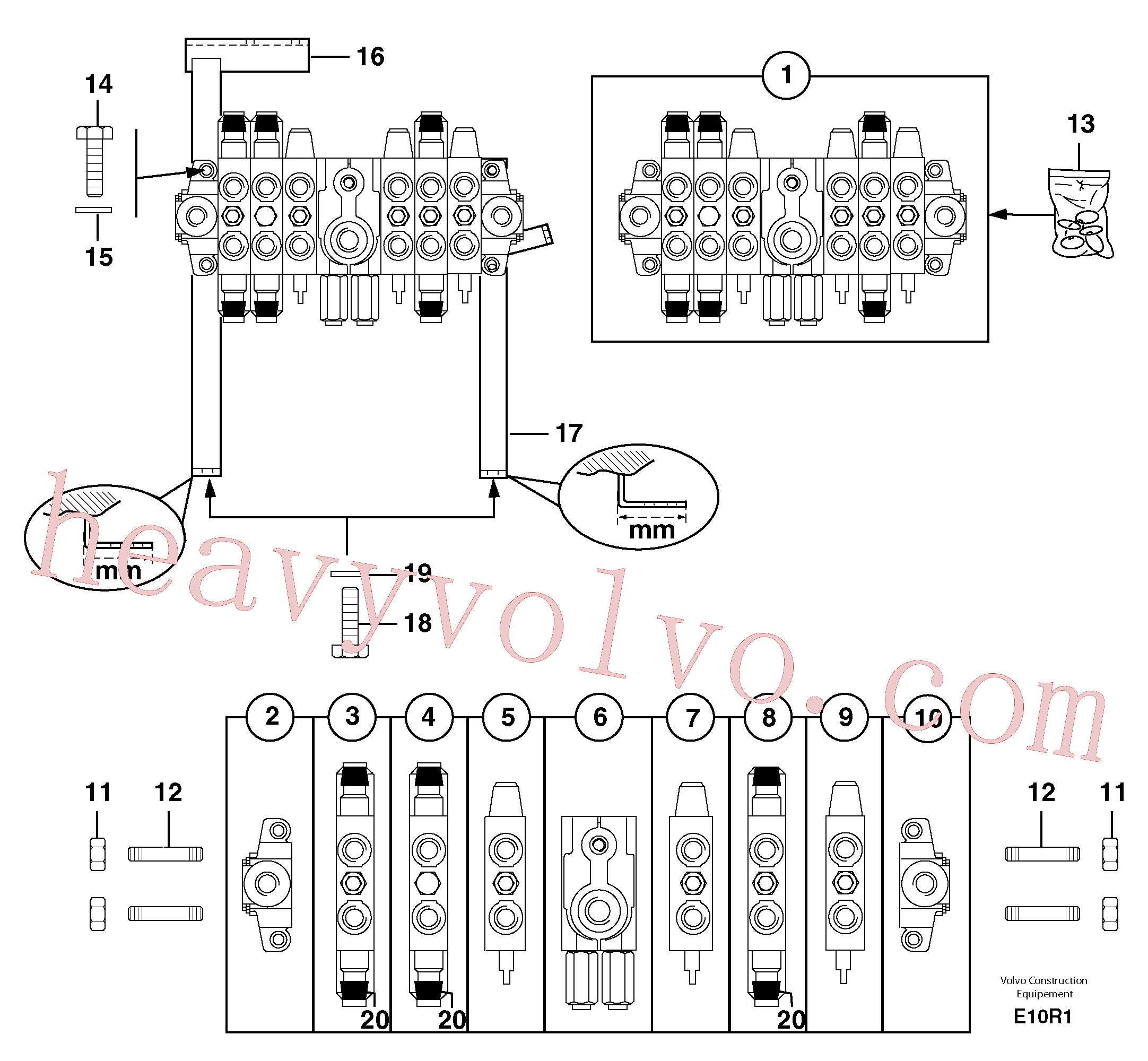 PJ7411830 for Volvo Control valve : 6 spools(E10R1 assembly)