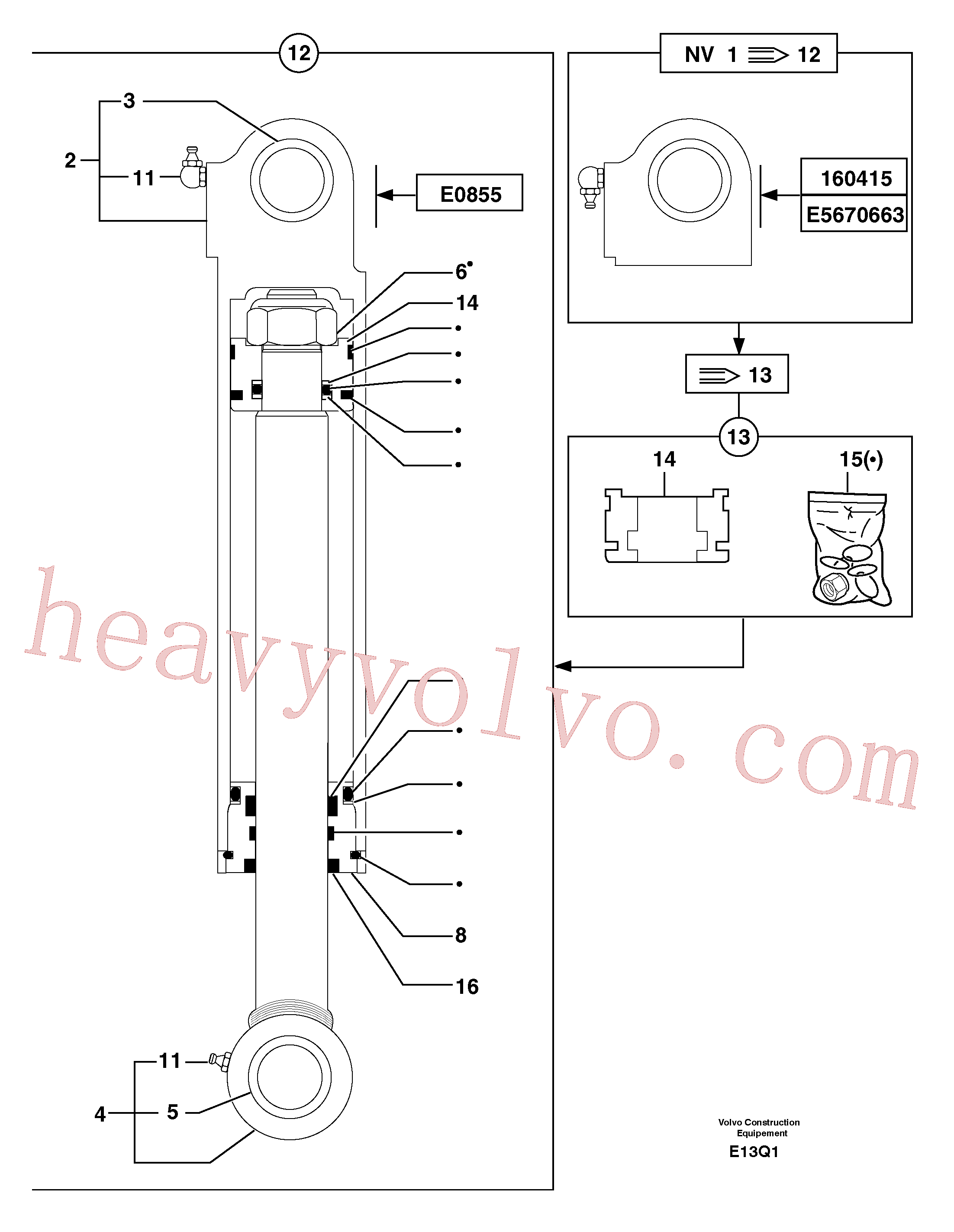 PJ5940075 for Volvo Dipper arm cylinder(E13Q1 assembly)