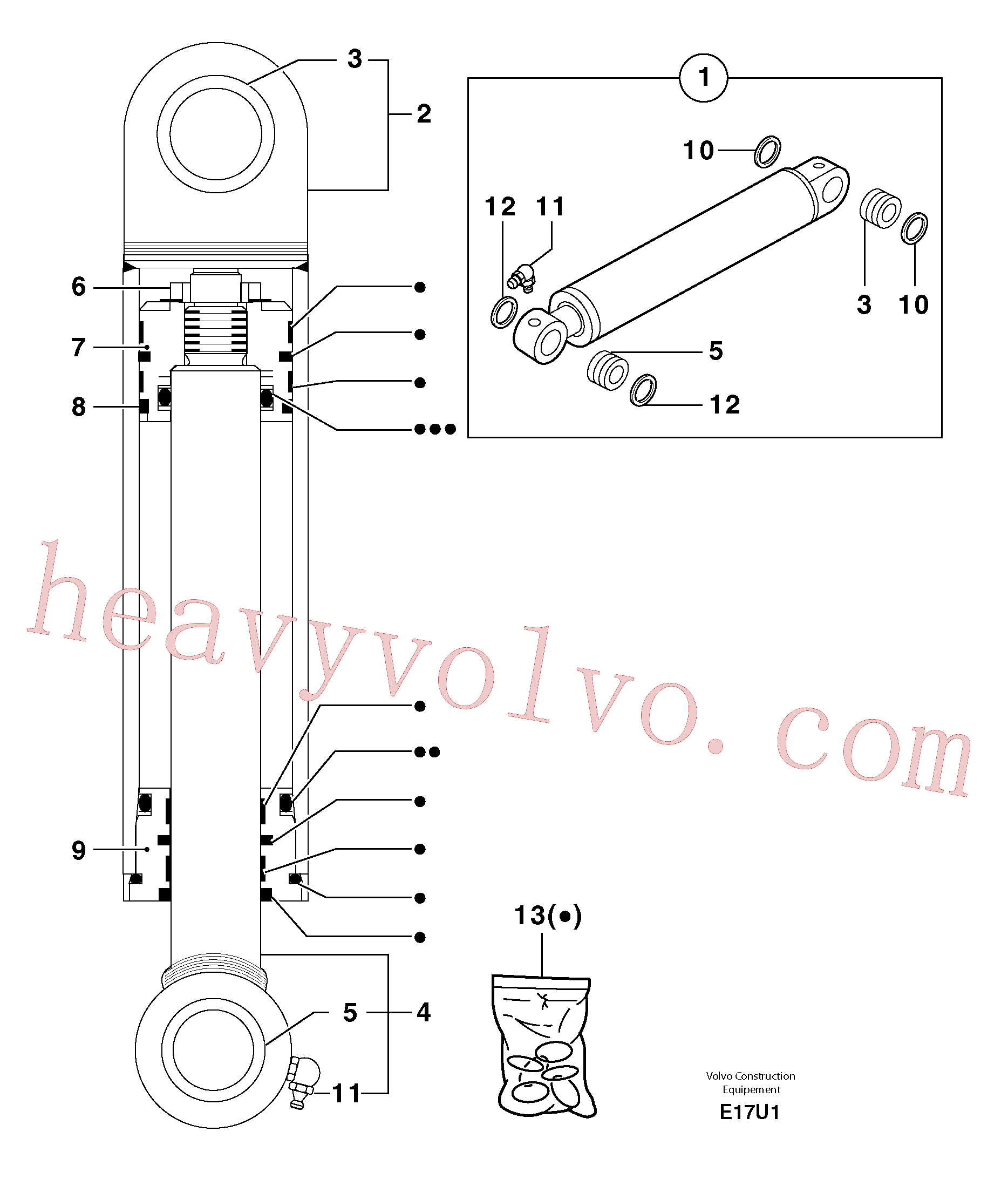 PJ5930226 for Volvo Boom offset cylinder(E17U1 assembly)