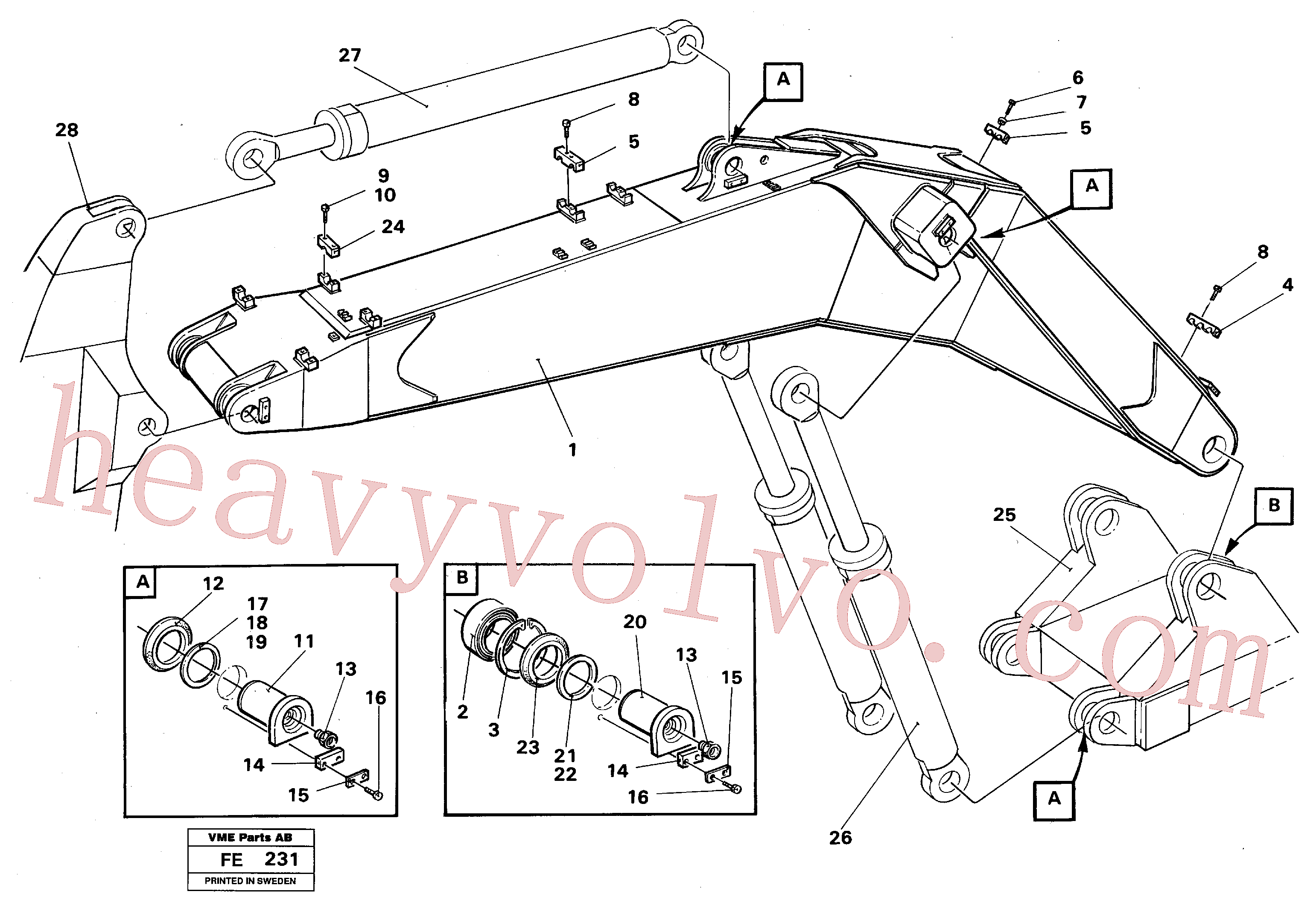 VOE14043569 for Volvo Backhoe boom incl. attachements, 7.30 m(FE231 assembly)