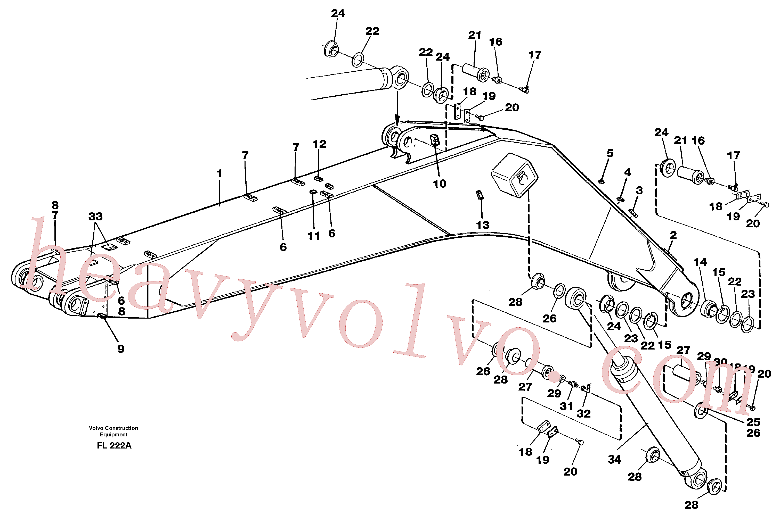 VOE14083391 for Volvo Backhoe boom incl. attachements, 6.65 m(FL222A assembly)