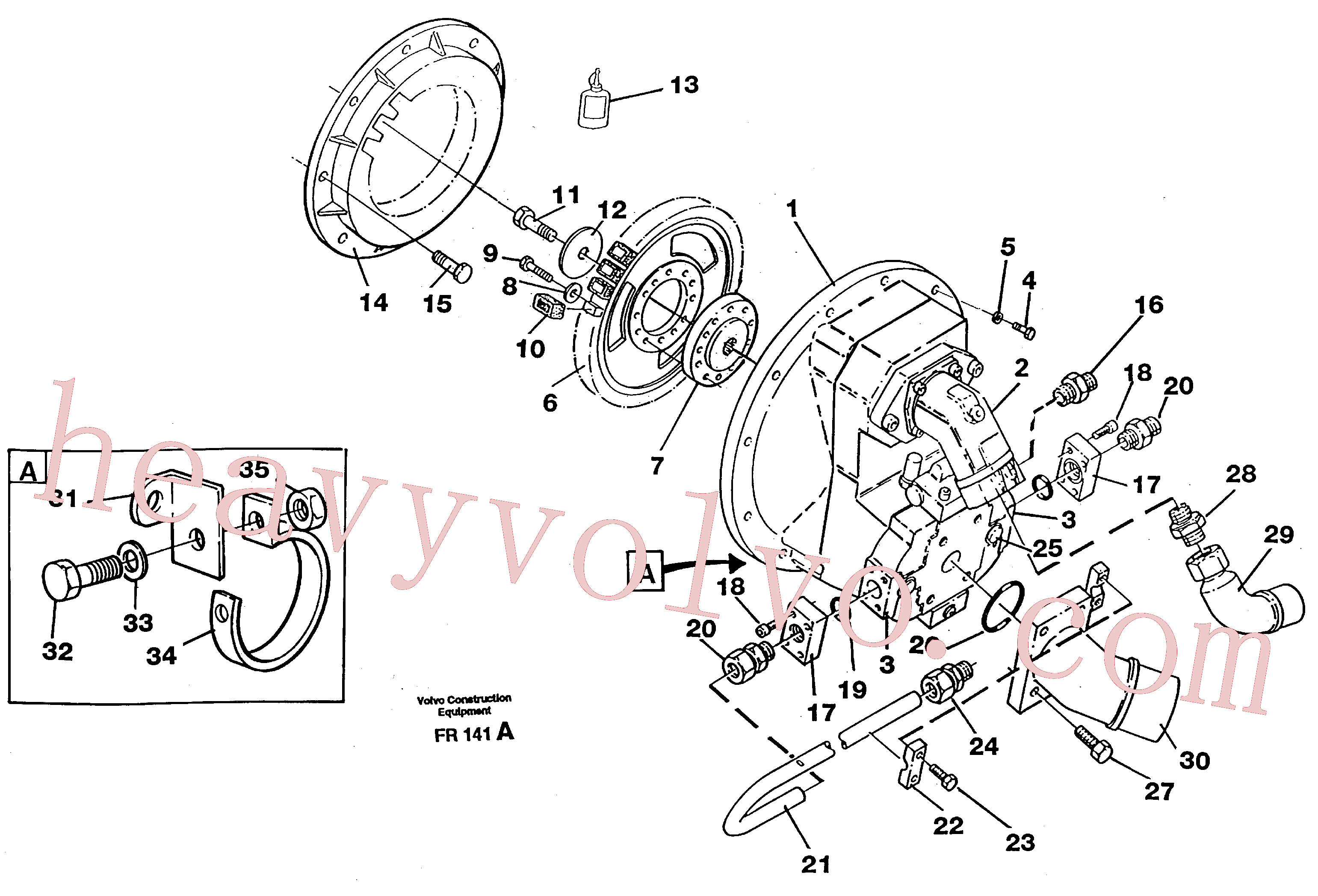 VOE14216033 for Volvo Pump gear box with assemblying parts(FR141A assembly)