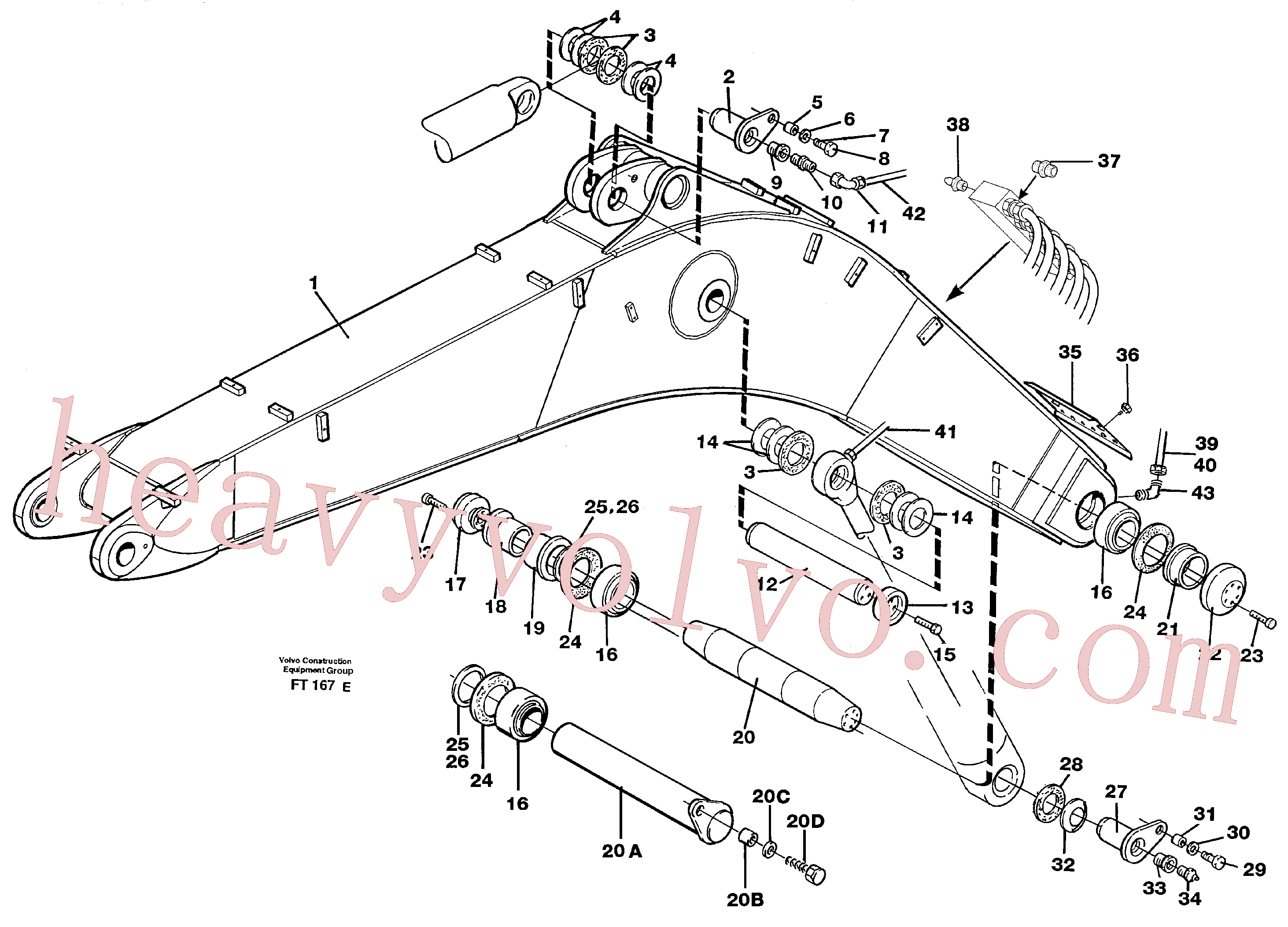 VOE14249075 for Volvo Backhoe boom incl. attachements, 6,0m Me, 6,7m, 7,0m(FT167E assembly)