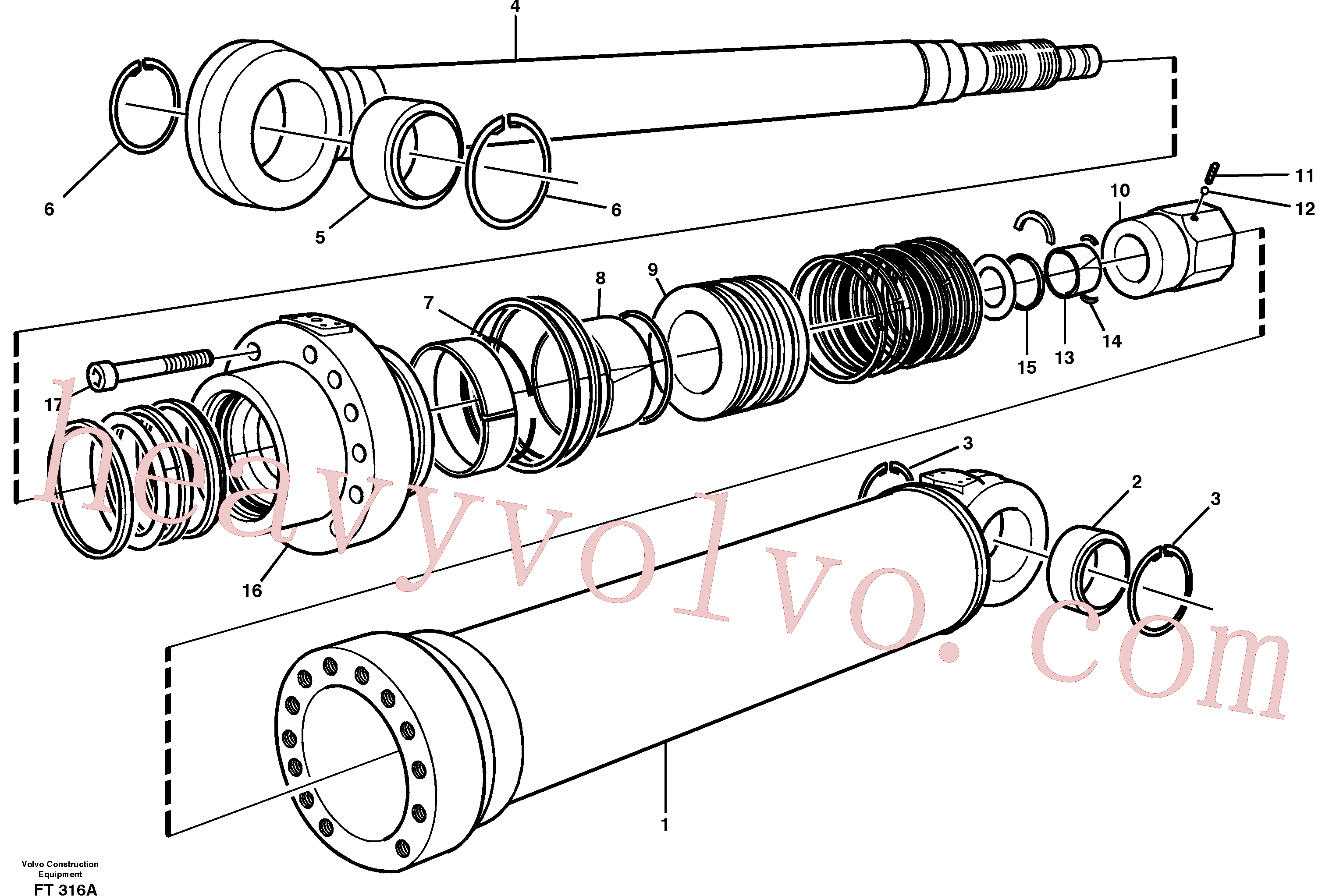 VOE11703972 for Volvo Hydraulic cylinder, dipper arm, Hydraulic cylinder, bucket(FT316A assembly)