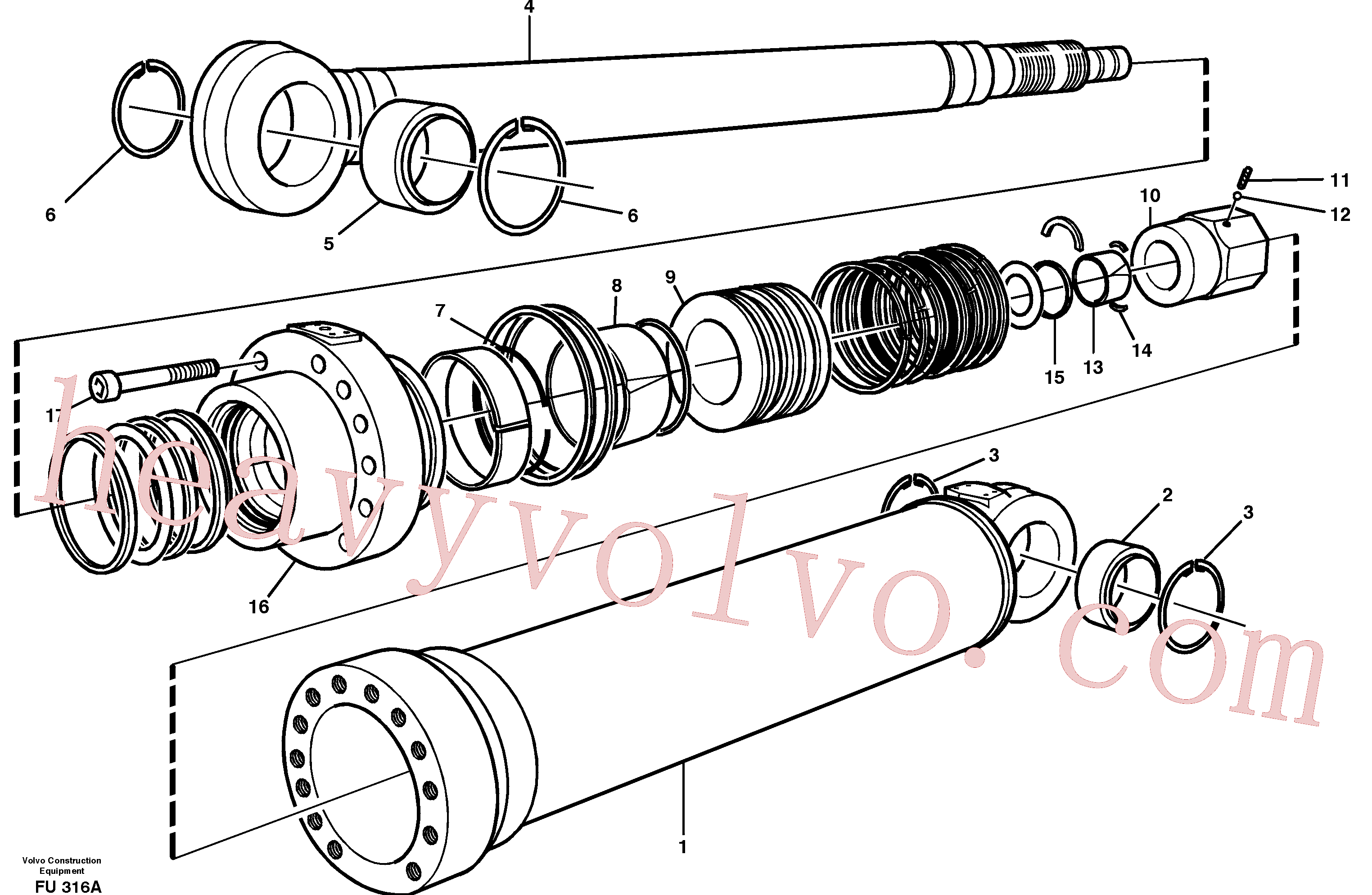 VOE11703972 for Volvo Hydraulic cylinder, dipper arm, Hydraulic cylinder, bucket(FU316A assembly)