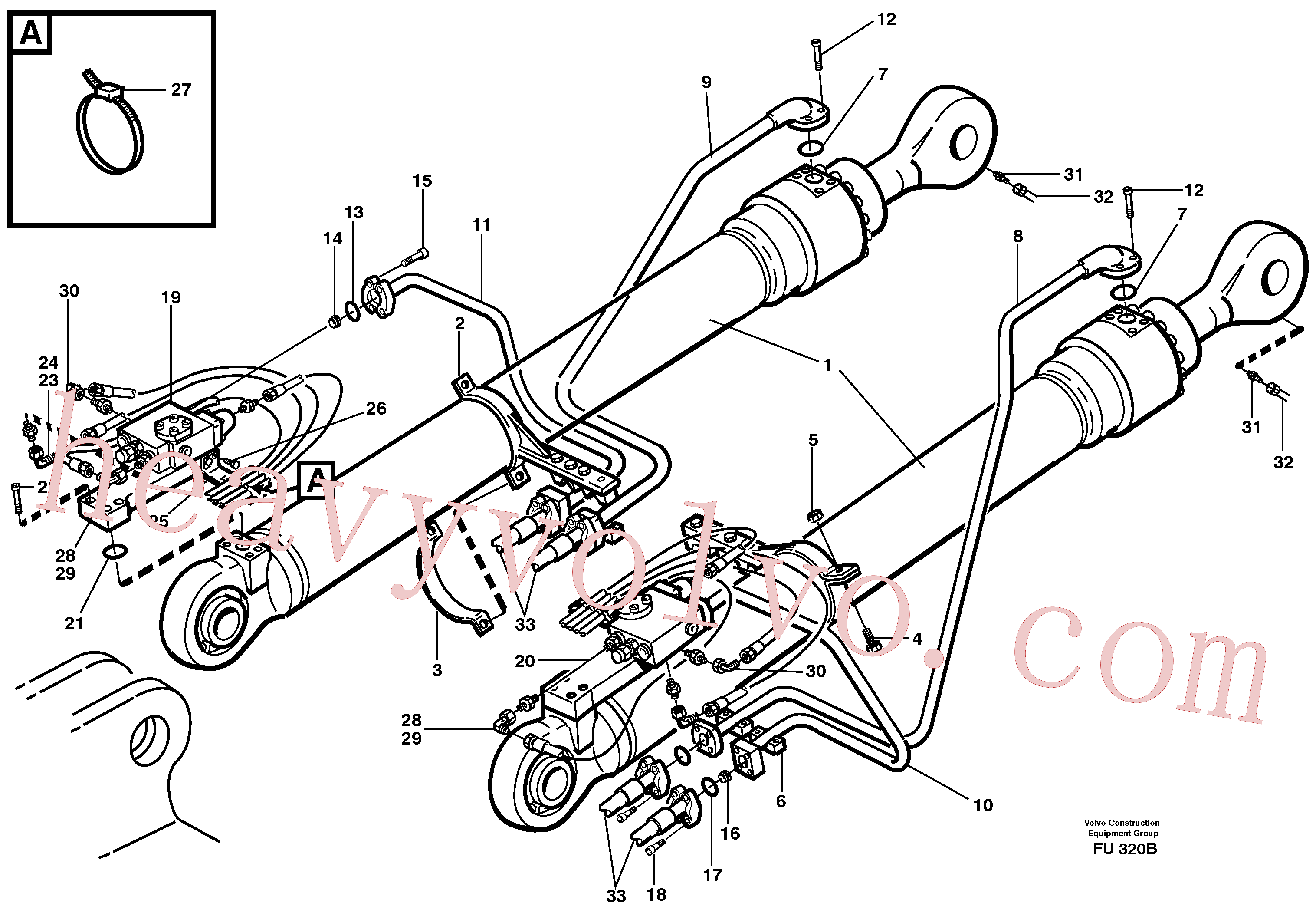 VOE14344621 for Volvo Hydraulic system, boom cylinder, backhoe boom(FU320B assembly)