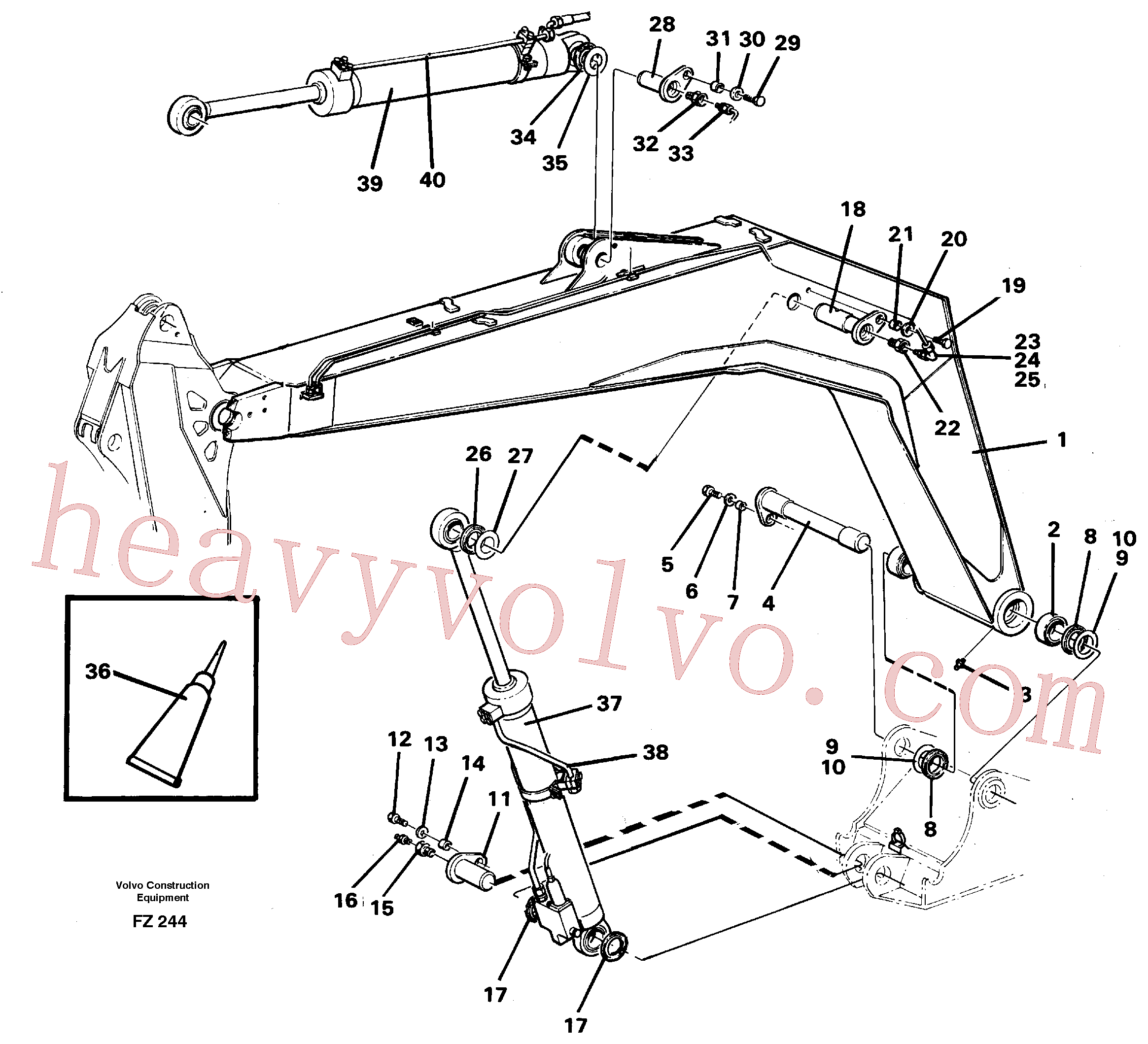 VOE14249075 for Volvo Backhoe boom incl. attachements, 4.90 M(FZ244 assembly)