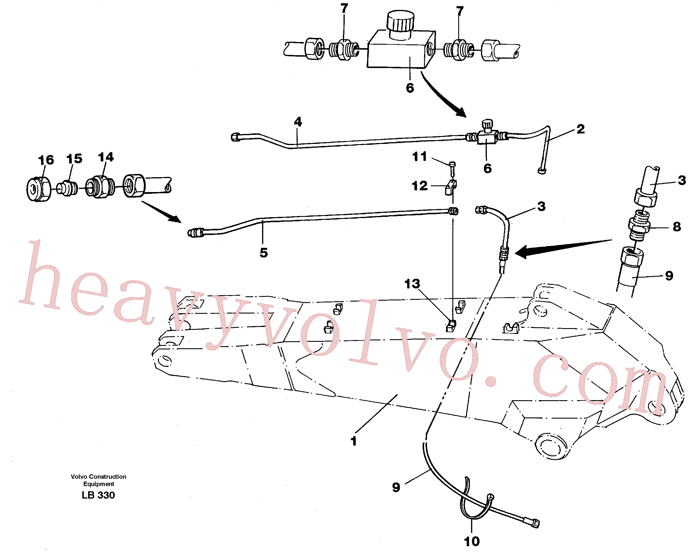 VOE14241544 for Volvo Slope bucket equipment ondipper 2.25 m/ 2.80 m incl tubings on left side(LB330 assembly)