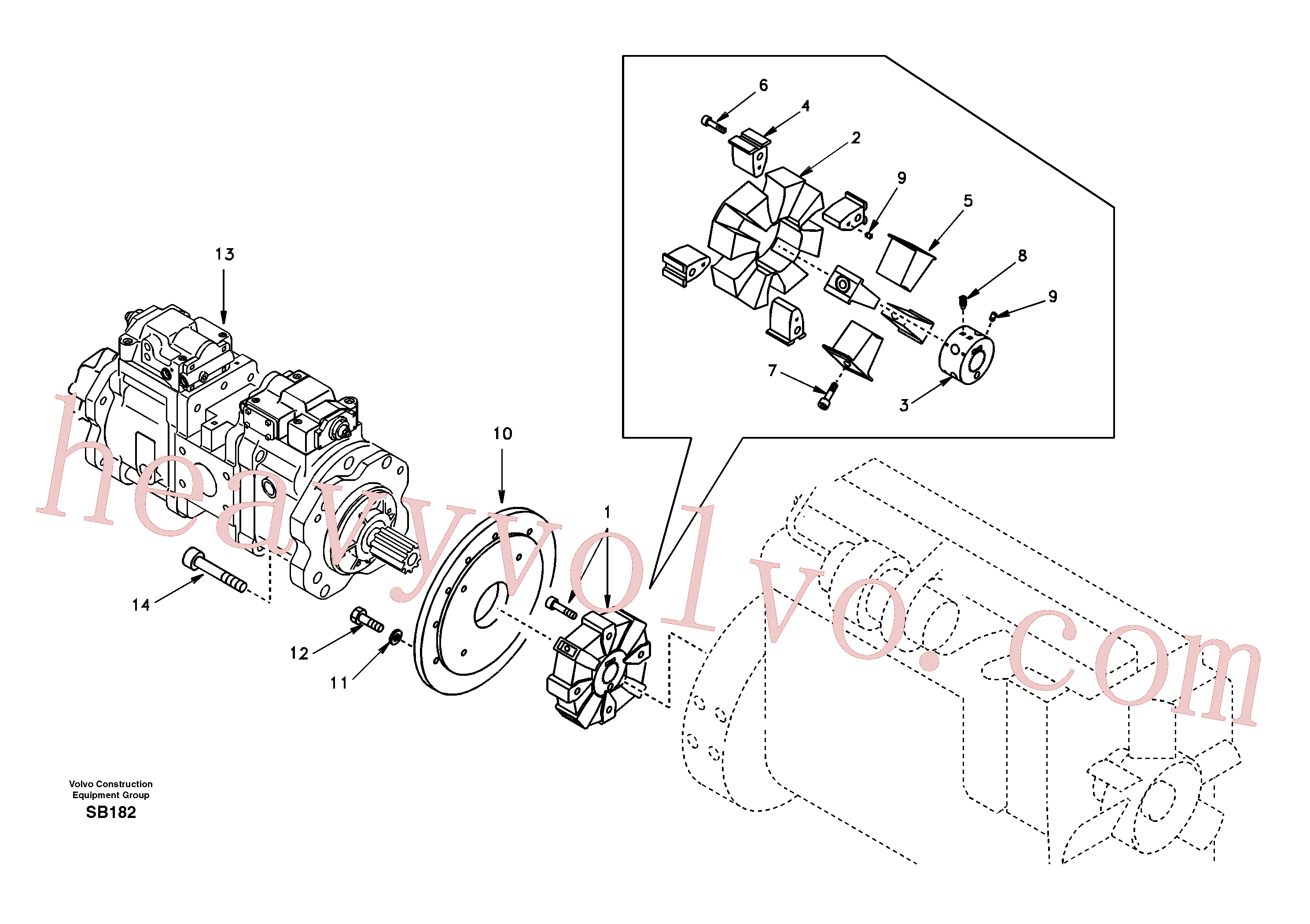 VOE14530994 for Volvo Pump gearbox with assembling parts(SB182 assembly)