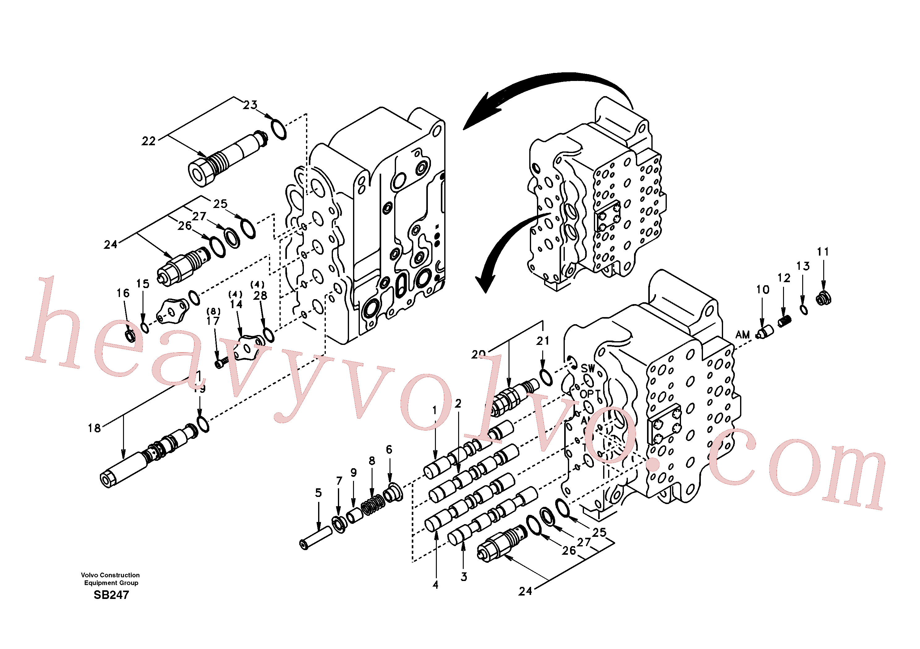 SA7272-03041 for Volvo Main control valve, swing and option and dipper arm and travel Lh(SB247 assembly)