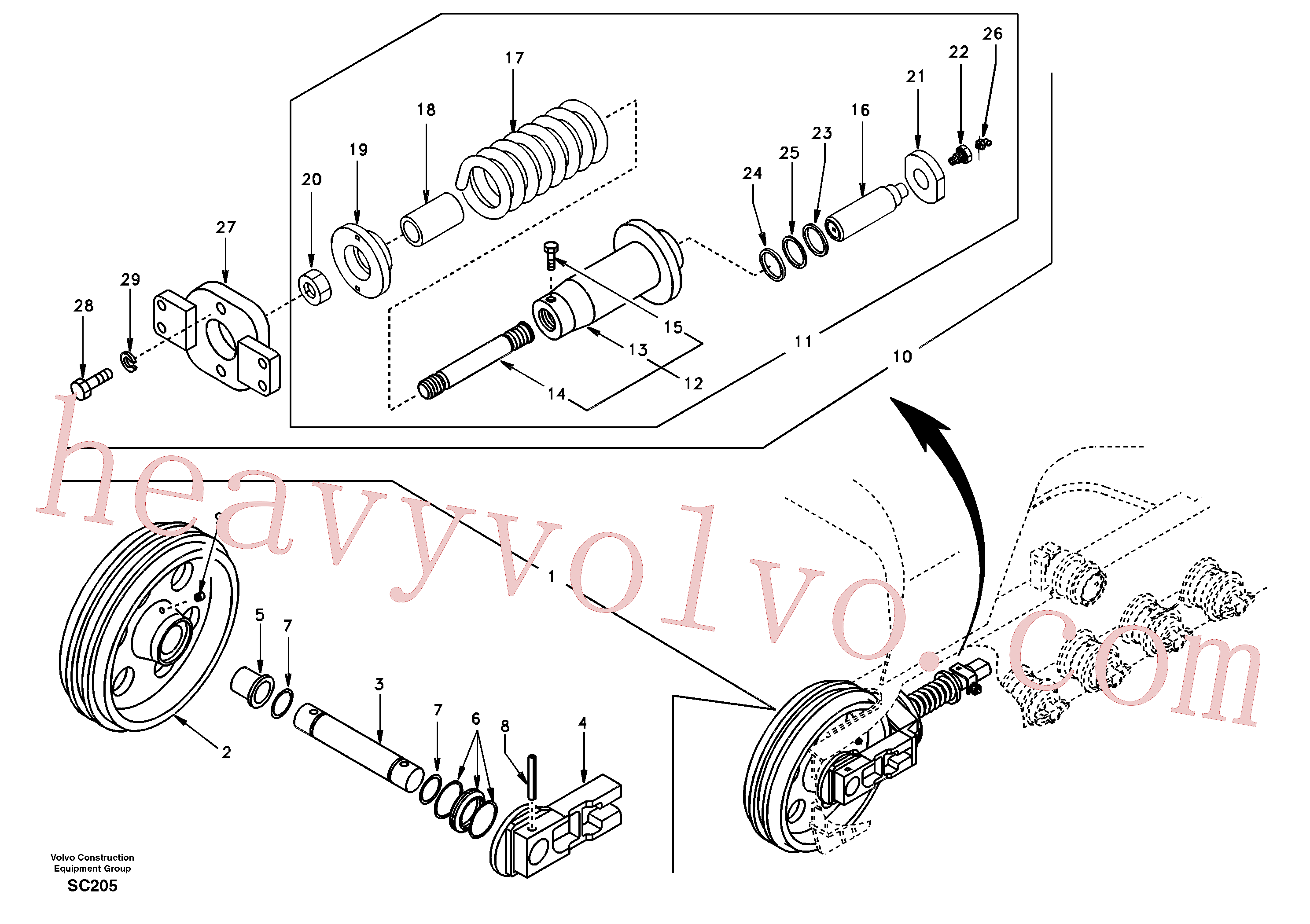 VOE60110321 for Volvo Front idler, spring package(SC205 assembly)